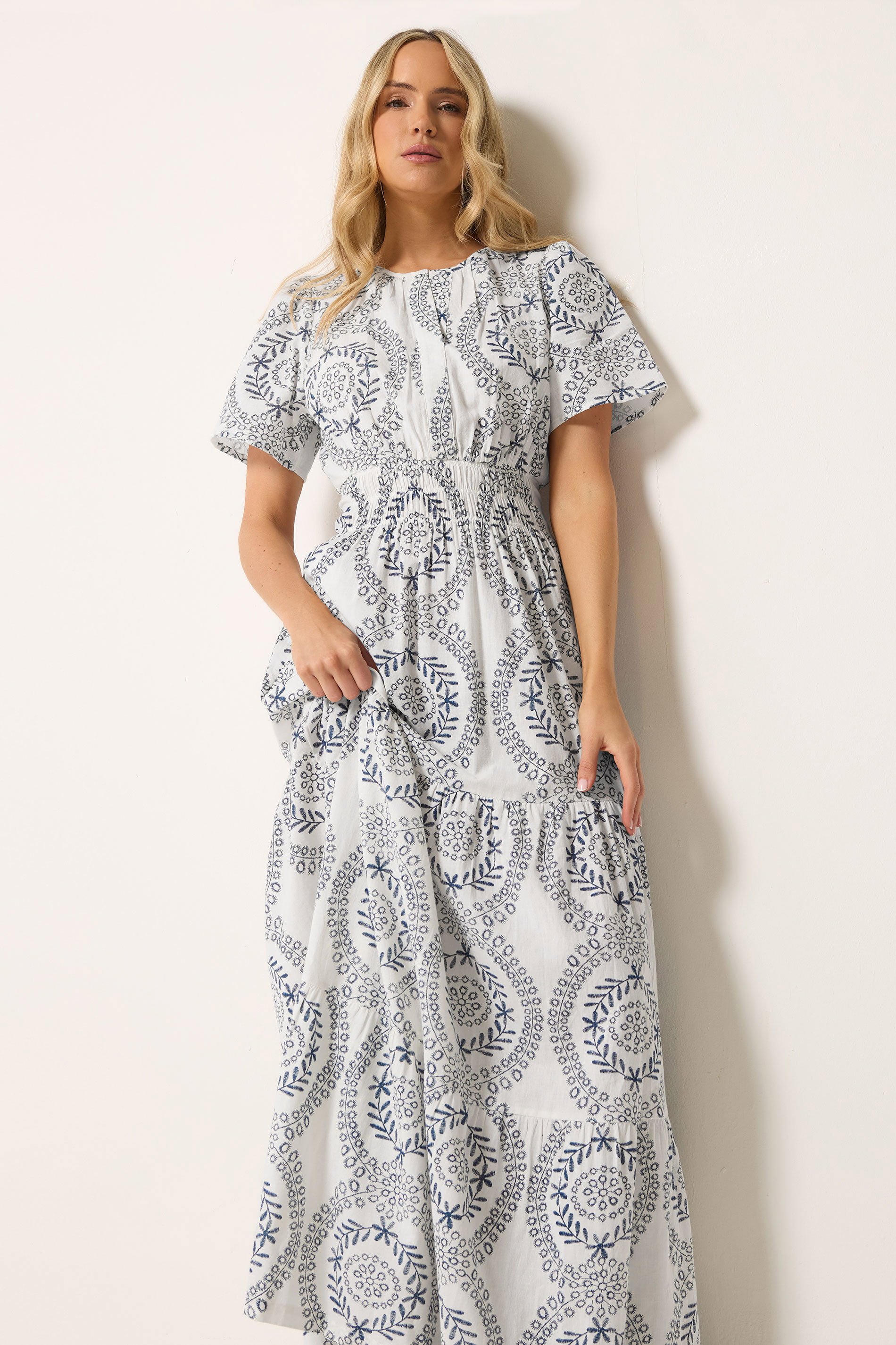 LTS Tall Women's Navy & White Leaf Print Linen Maxi Dress | Long Tall Sally 1