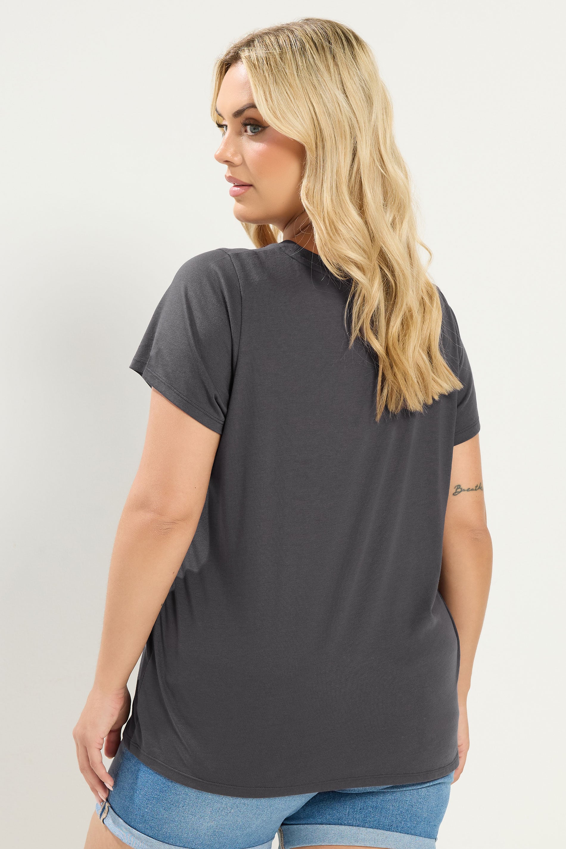 YOURS Plus Size Stone Grey Core T-Shirt | Yours Clothing 2