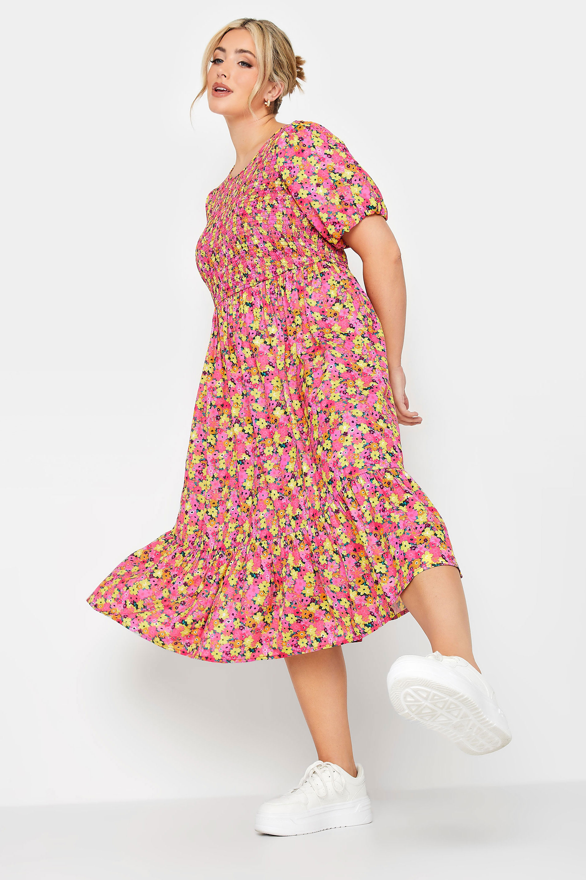 LIMITED COLLECTION Curve Plus Size Pink Ditsy Print Midaxi Dress | Yours Clothing  2