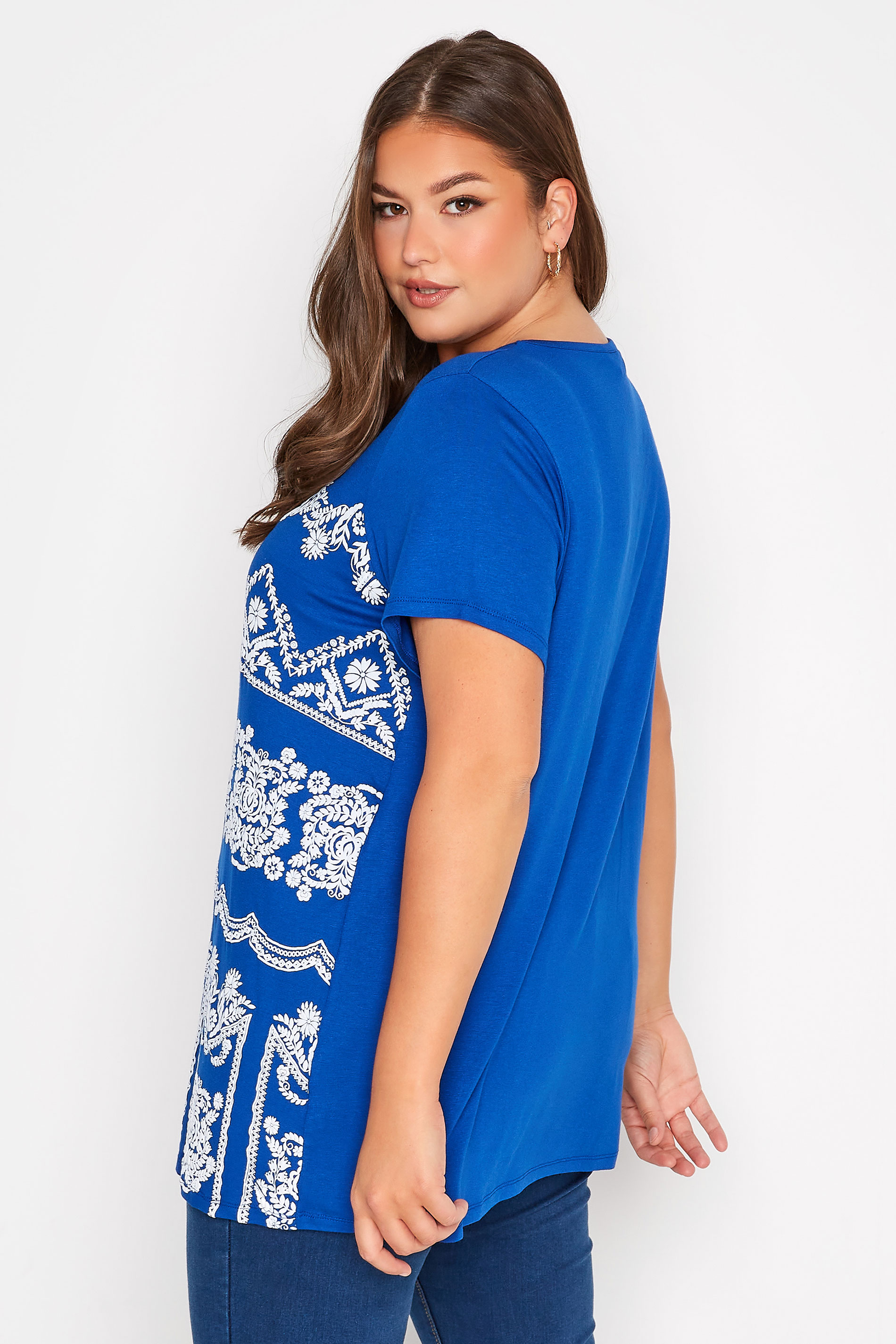 Grande taille  Tops Grande taille  T-Shirts | T-Shirt Bleu Roi Design Aztèque - FL26375