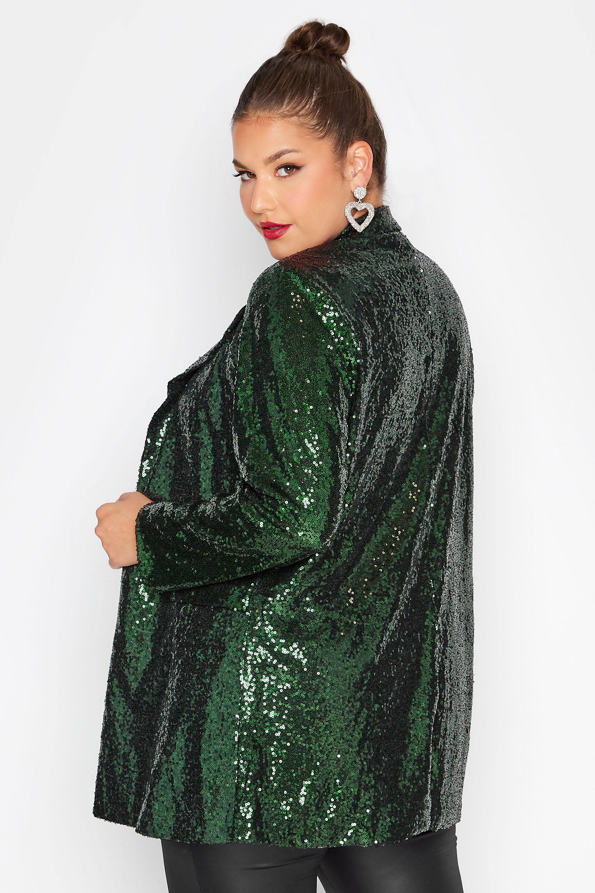 Curve Emerald Green Sequin Blazer | Yours Clothing 3