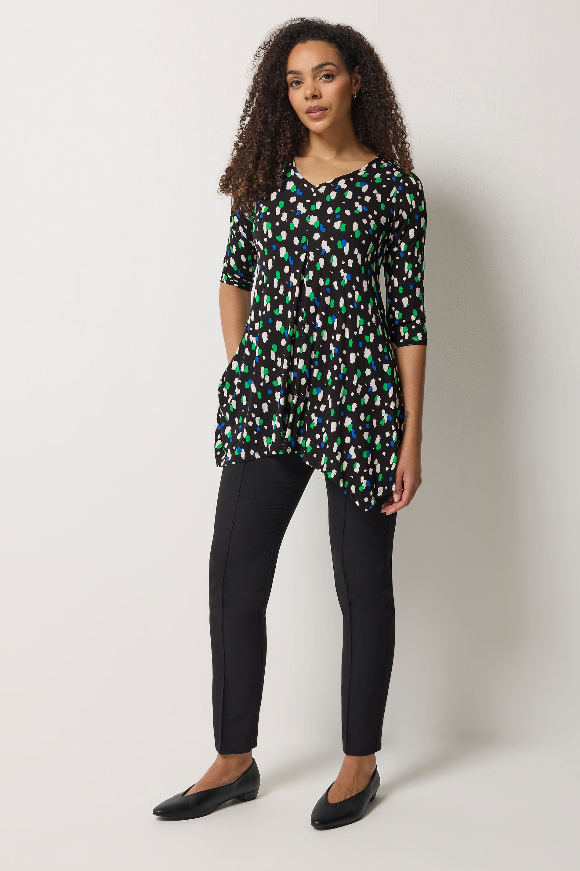 M&Co Black Spot Print Hanky Hem Top | M&Co 1