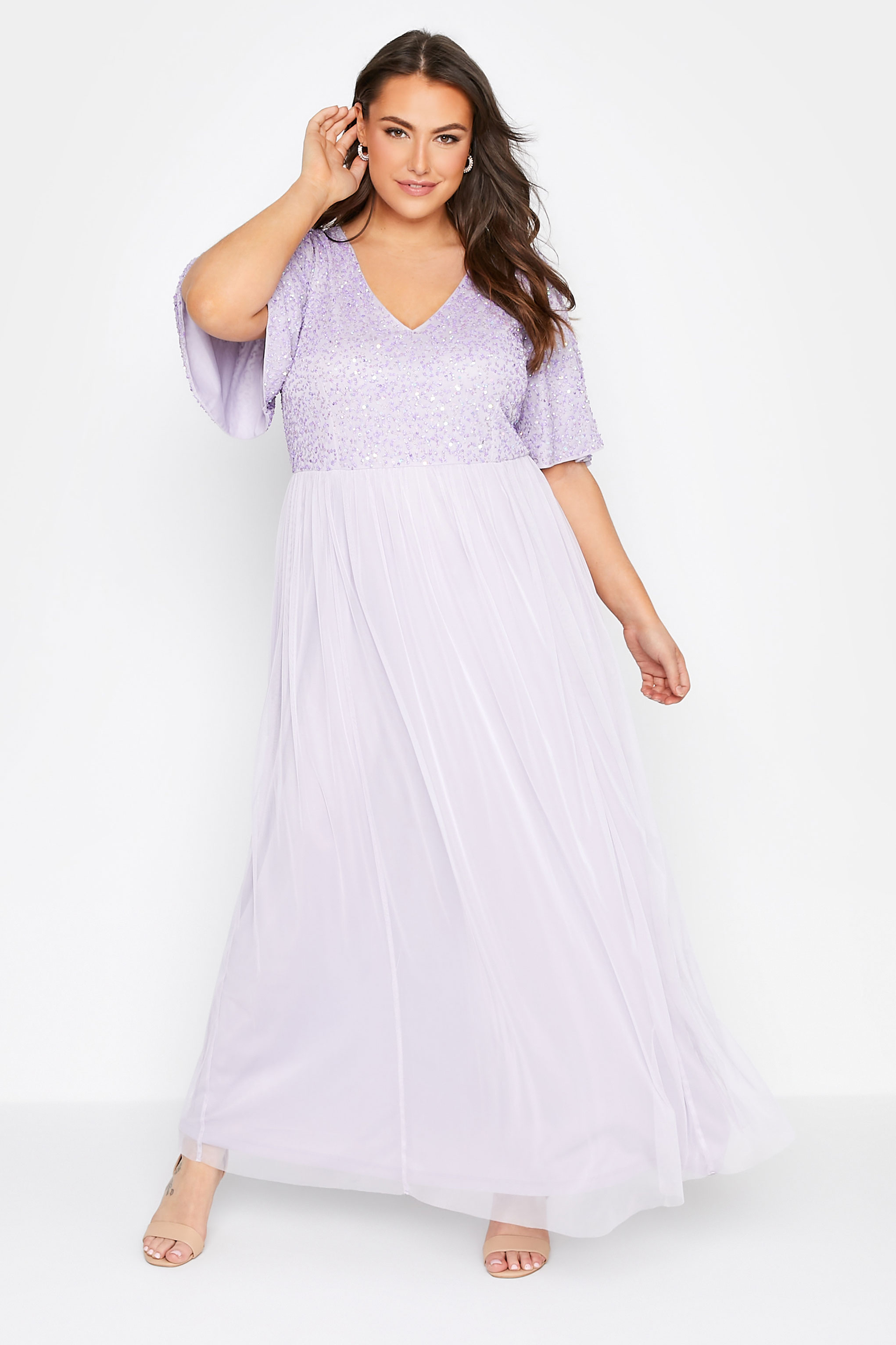 LUXE Plus Size Lilac Purple Sequin Hand Embellished Maxi Dress | Yours Clothing  2