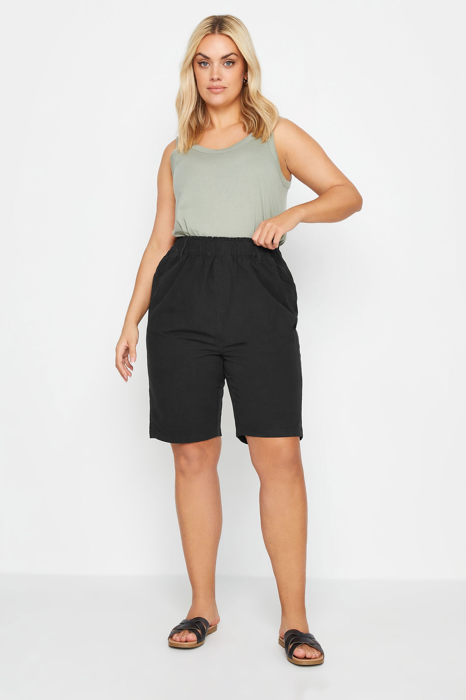 YOURSET 2 PACK Plus Size Black & Khaki Green Cool Cotton Shorts | Yours Clothing 4