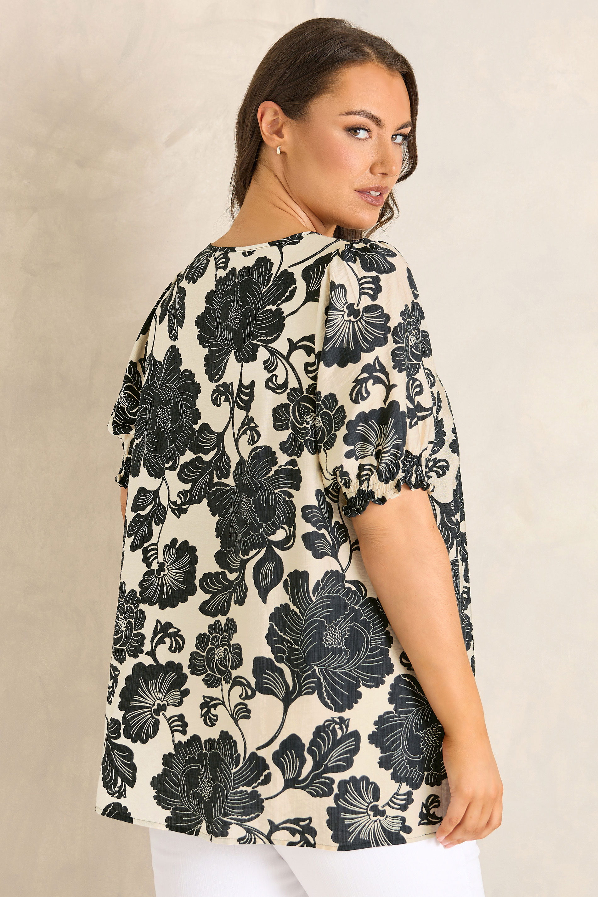 EVANS Plus Size Black Floral Tie Neck Blouse | Evans 2