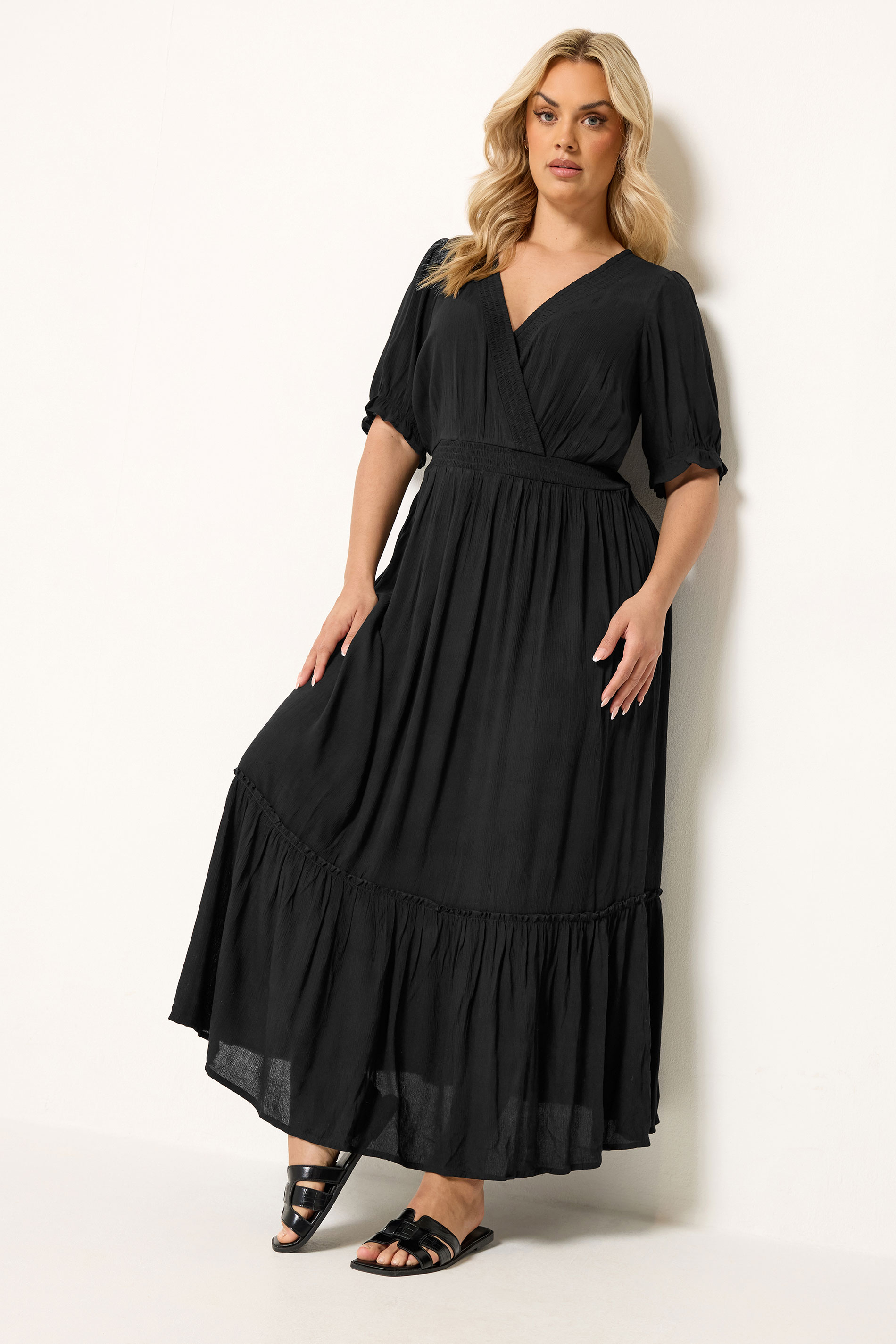 YOURS Plus Size Black Shirred Neck Maxi Dress | Yours Clothing 3