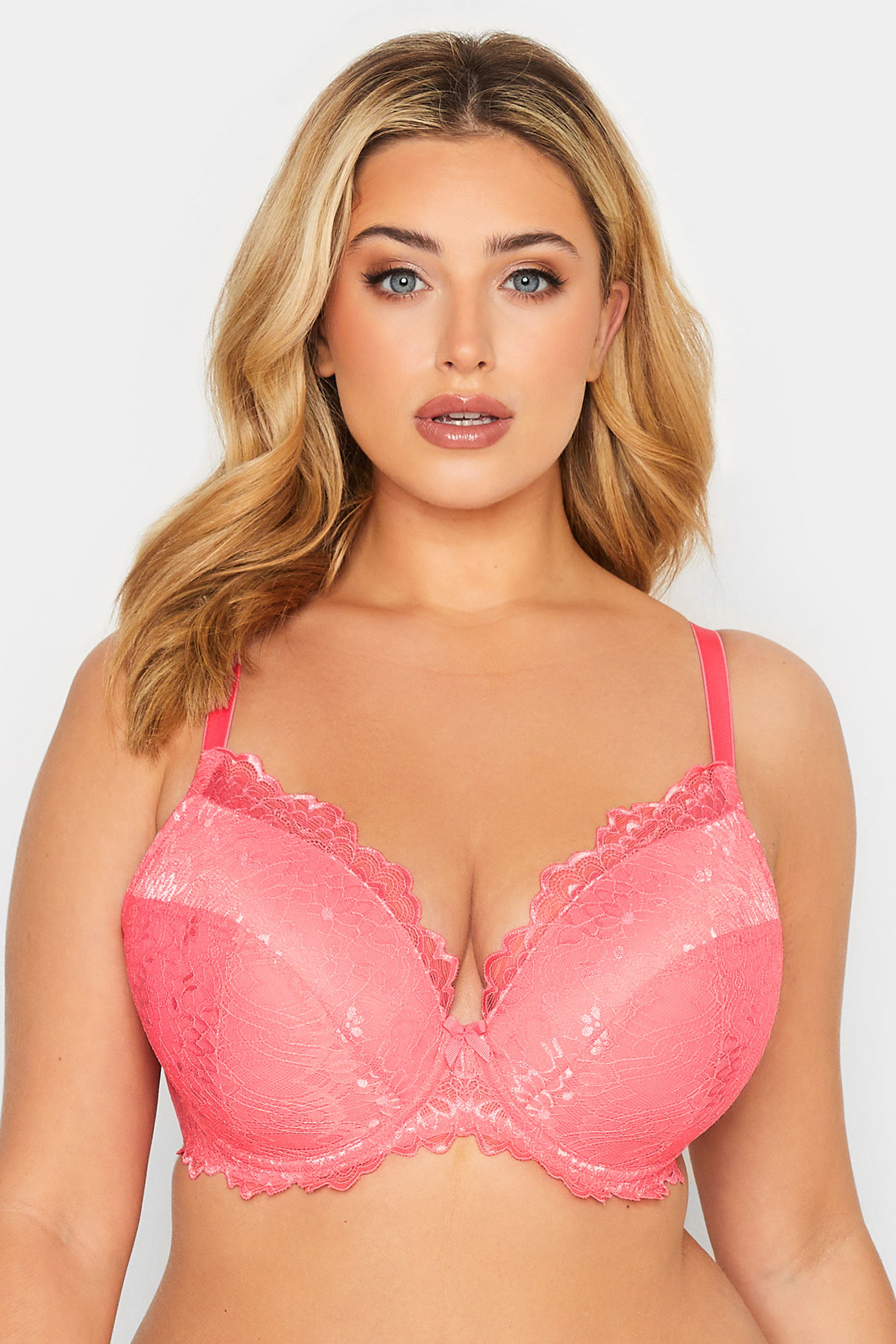 Plus Size YOURS Curve Pink Lace Padded T-Shirt Bra | Yours Clothing  1