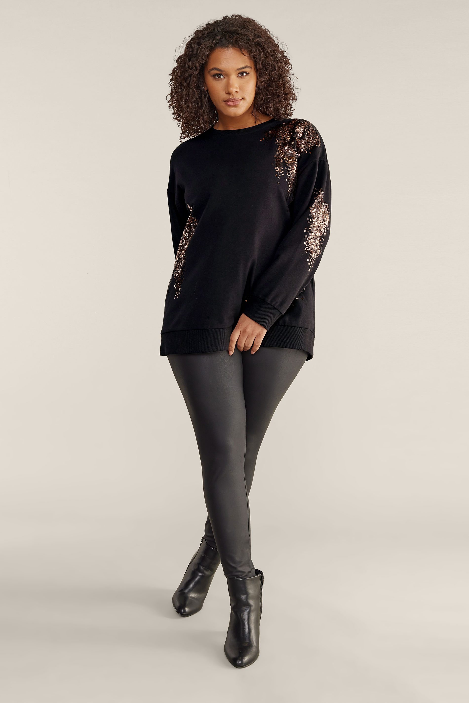 EVANS Plus Size Black & Bronze Sequin Sweatshirt | Evans 2