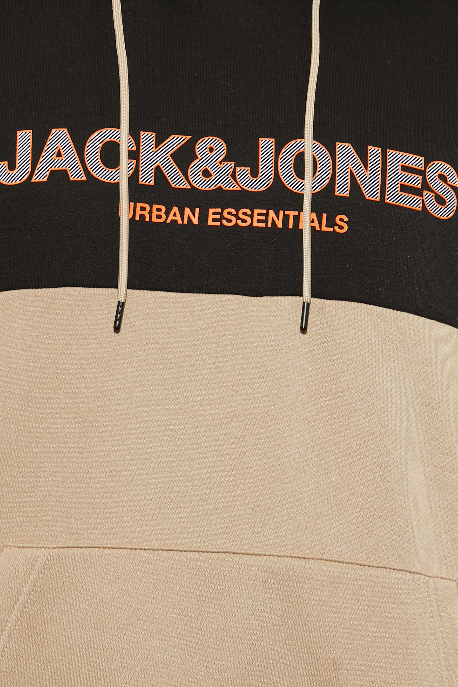 JACK & JONES Big & Tall Black & Beige Brown Colour Block Hoodie | BadRhino 2