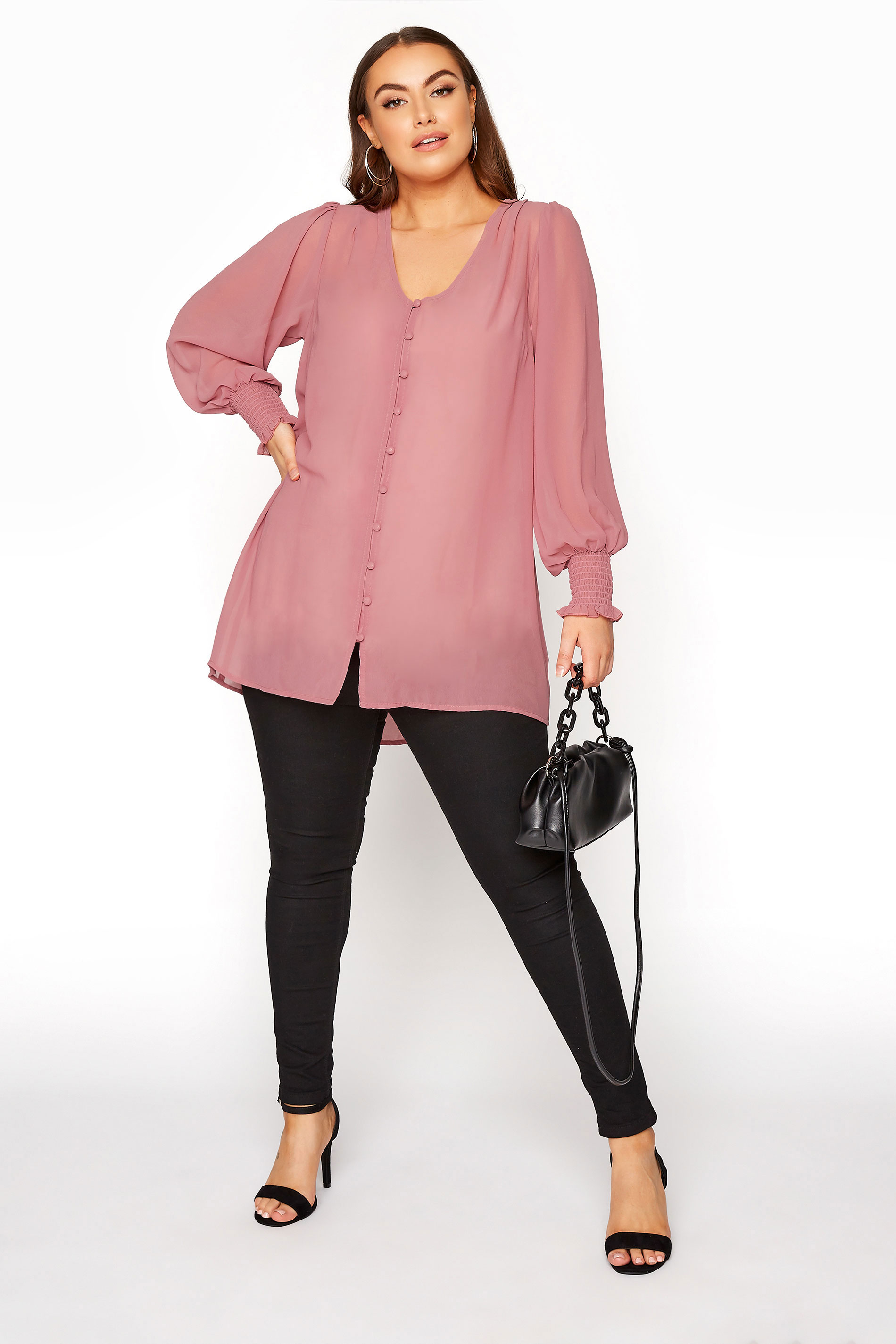Grande taille  Tops Grande taille  Blouses & Chemisiers | YOURS LONDON - Blouse Rose Poudré Manches en Ballons - IP23548