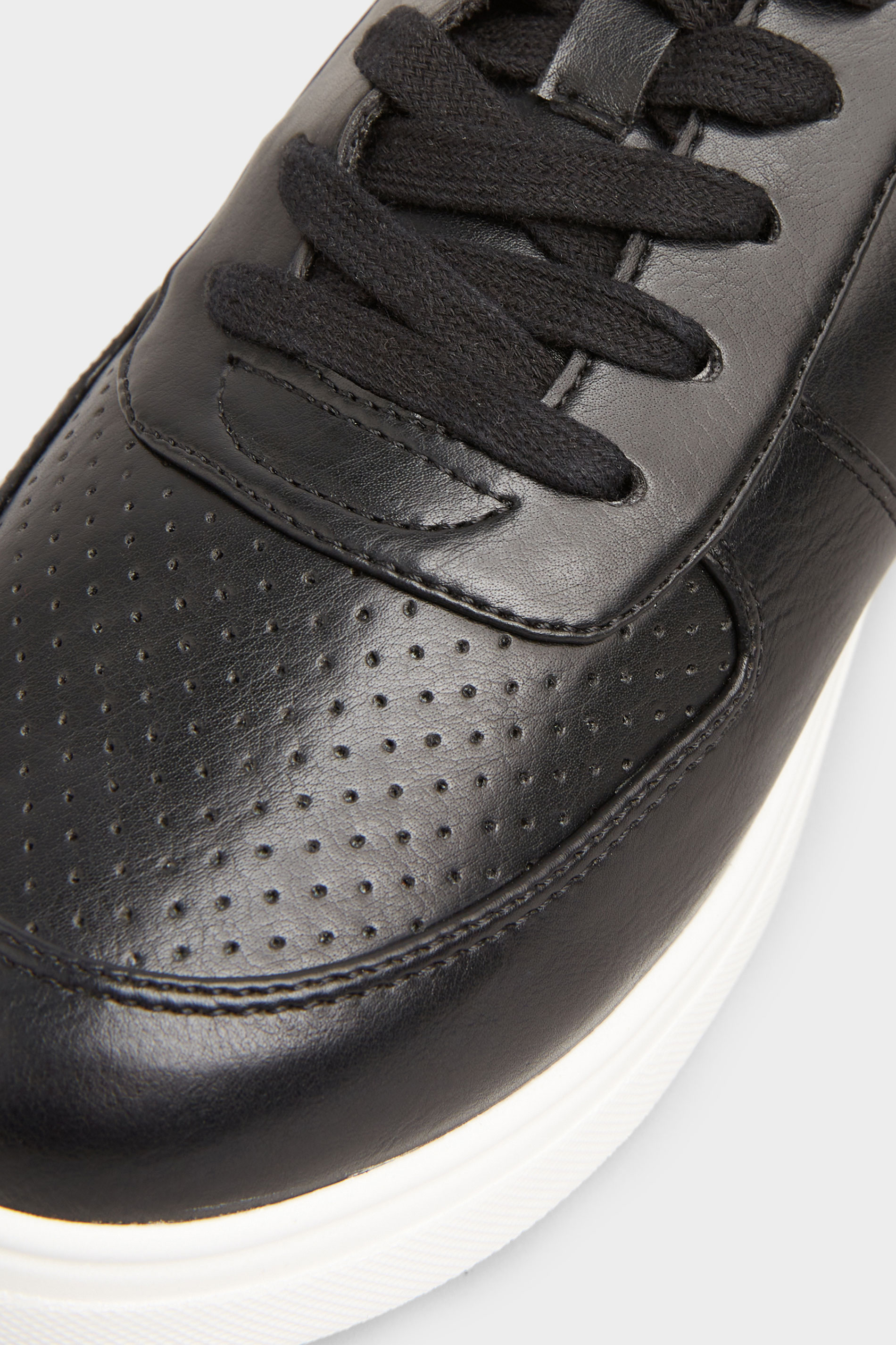 Black Vegan Leather Lace Up Trainers In Extra Wide Fit | Long Tall Sally