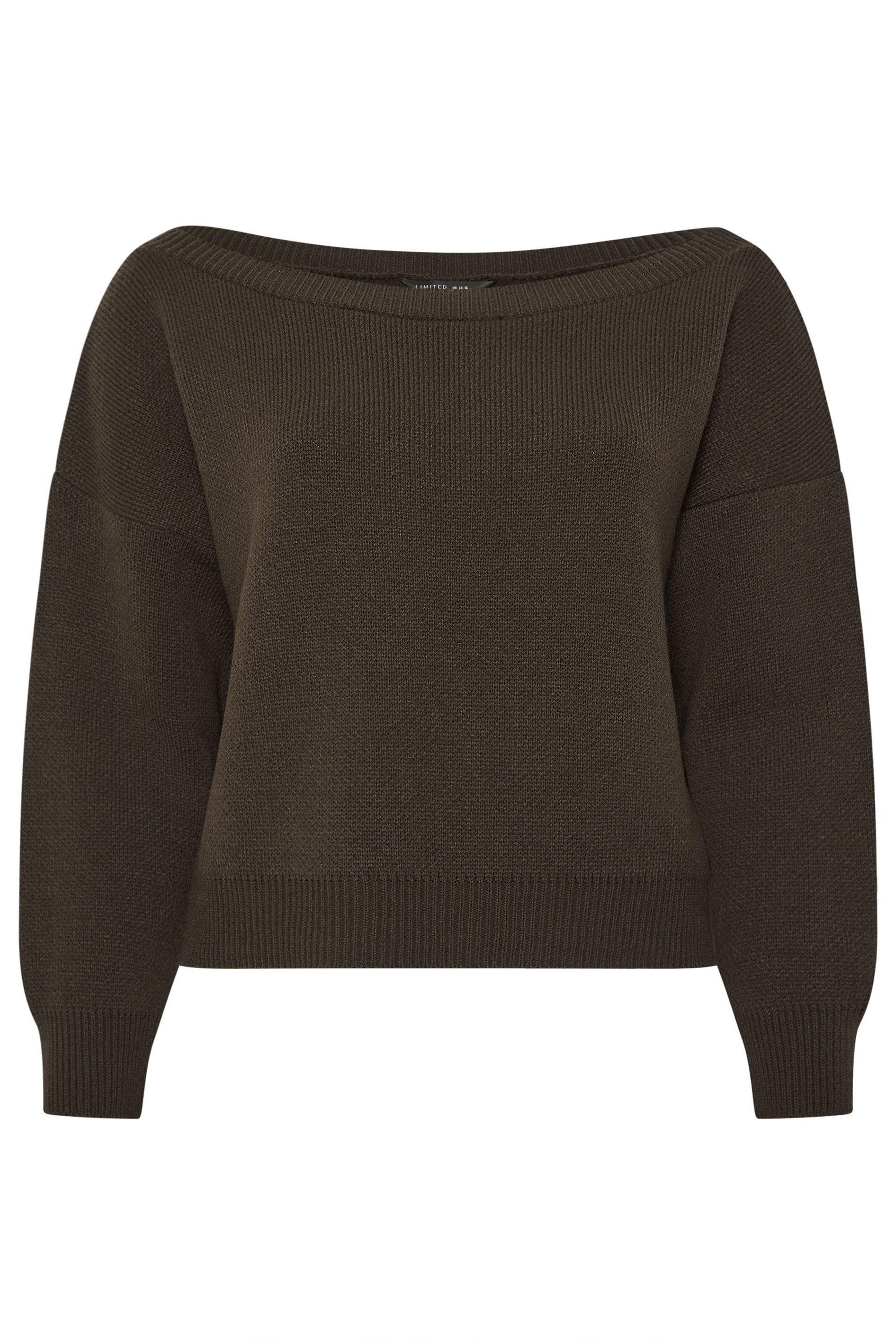 LIMITED COLLECTION Plus Size Chocolate Brown Knitted Off Shoulder Jumper | Yours Clothing 5