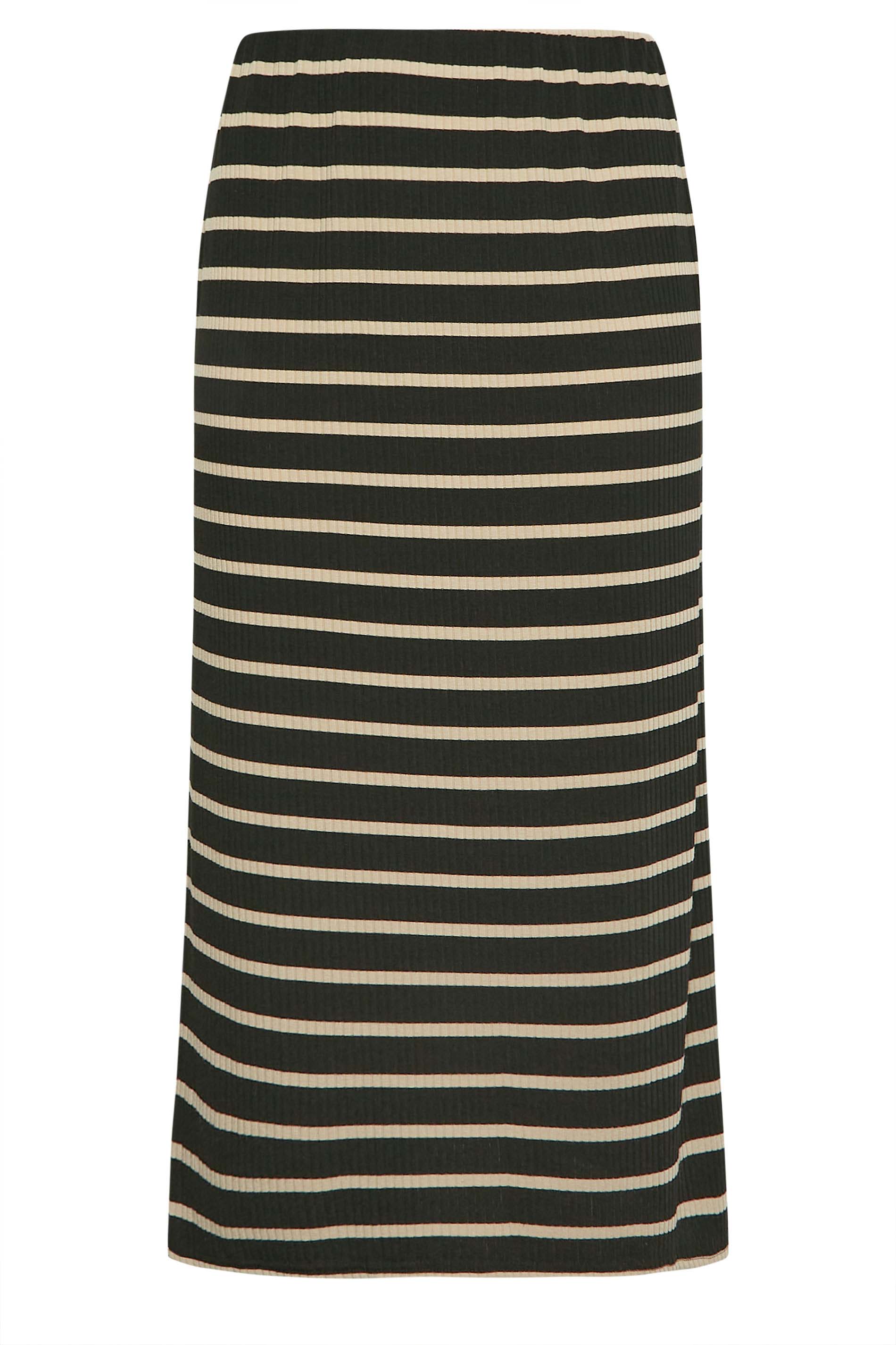 Yours Plus Size Black And Beige Brown Stripe Ribbed Maxi Skirt Yours Clothing 6276