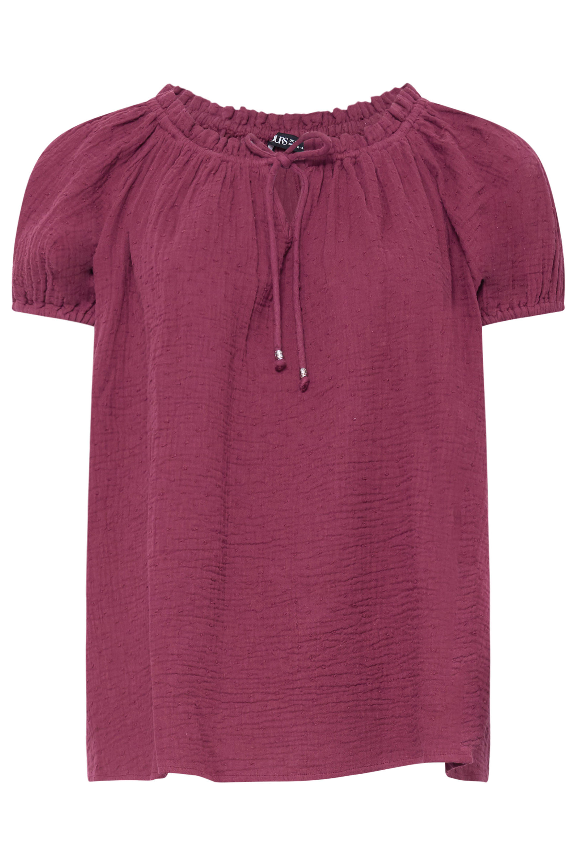 YOURS Plus Size Burgundy Red Dobby Bardot Cheesecloth Top | Yours Clothing 5