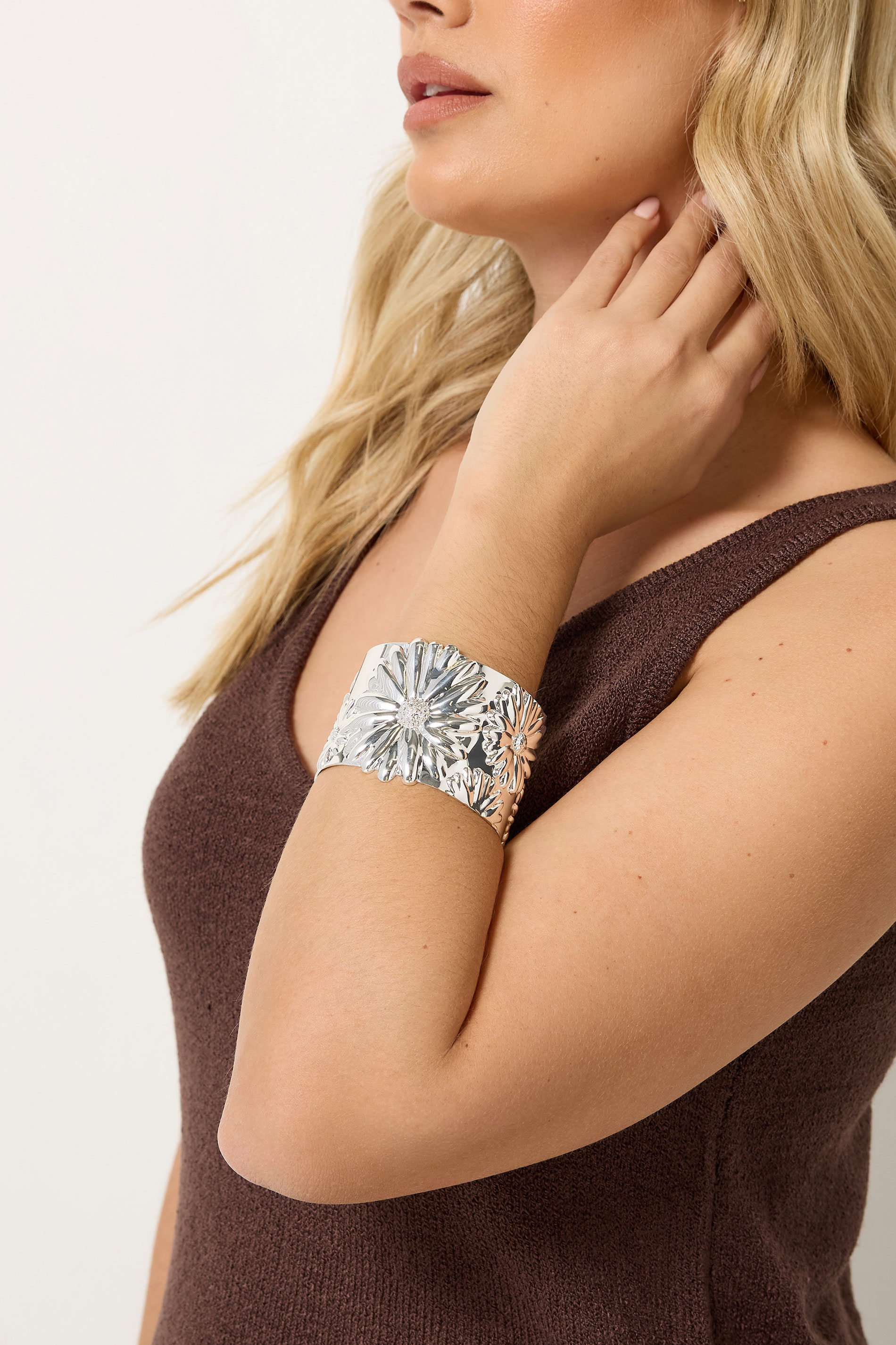 Silver Tone Daisy Cuff Bracelet | Yours Clothing 1