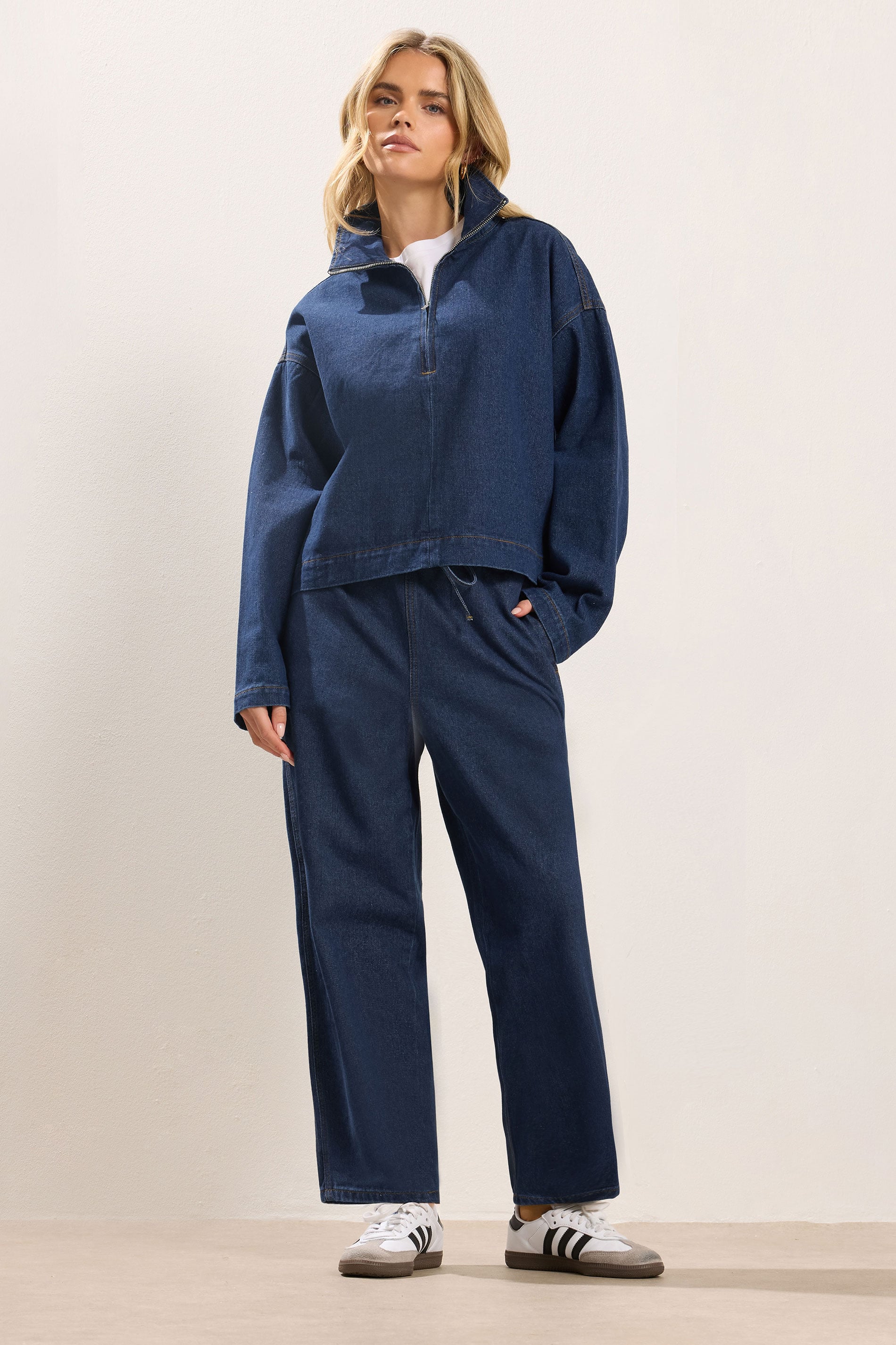 PixieGirl Petite Women's Dark Blue Pull On Barrel Jeans | PixieGirl 1