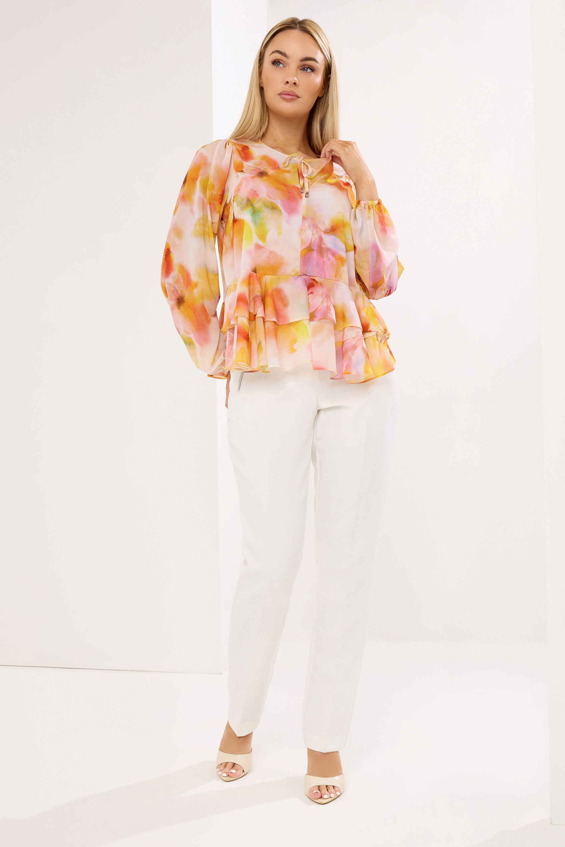 STAR Orange Abstract Frill Hem Blouse | StarByJM 1