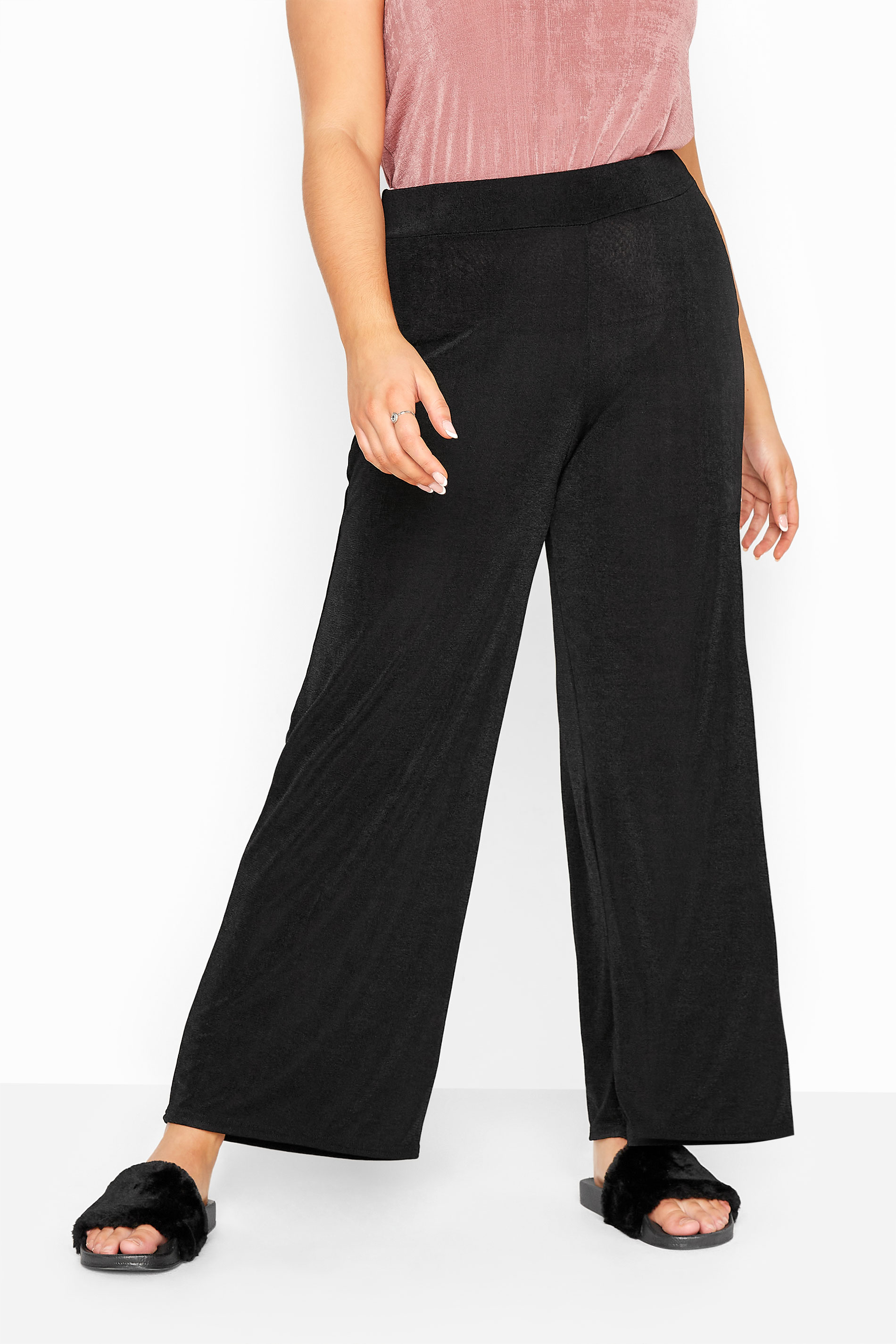 YOURS LONDON Black Slinky Co-ord Wide Leg Trousers | Yours Clothing