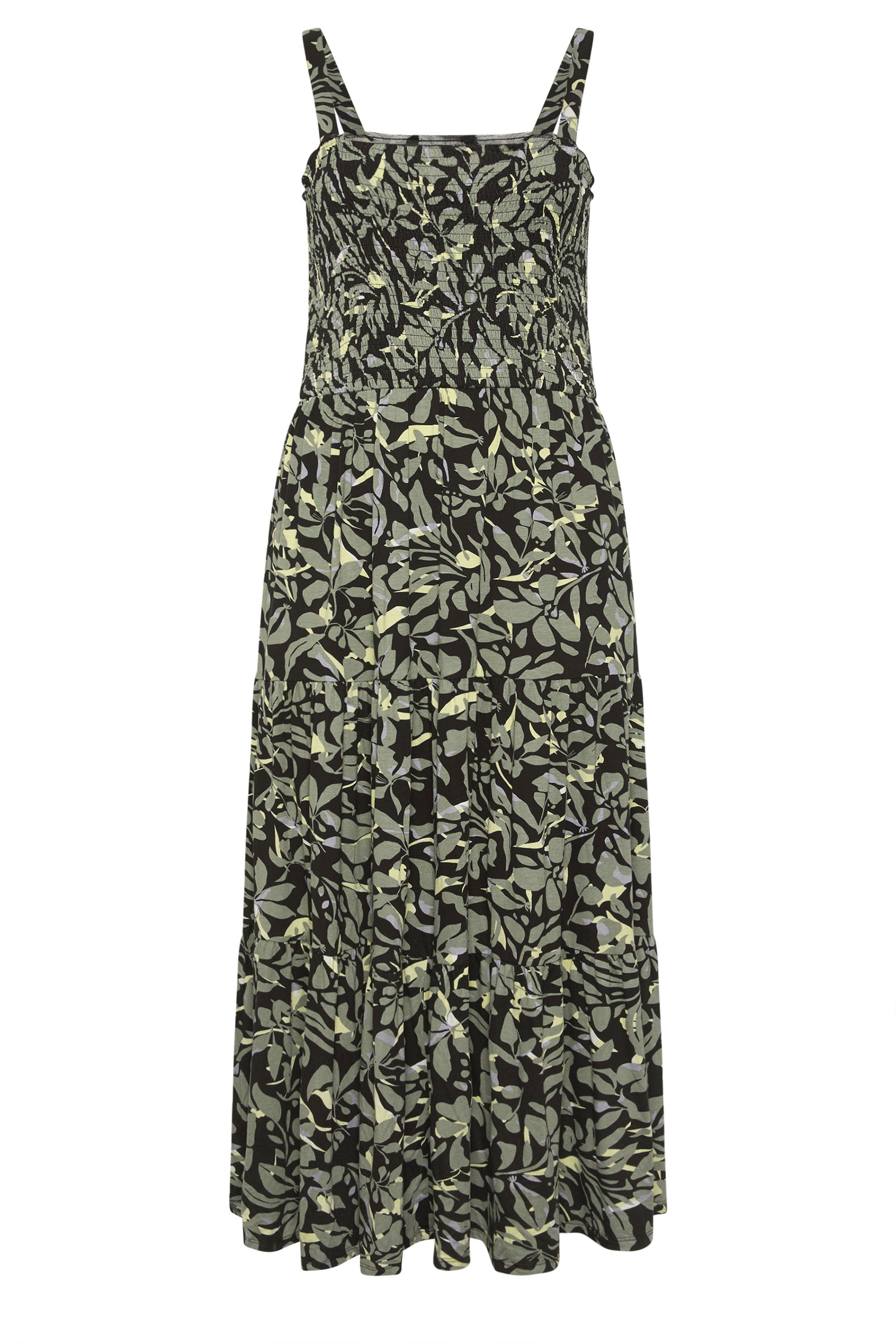 YOURS Plus Size Black Shirred Floral Midi Dress | Yours Clothing 5