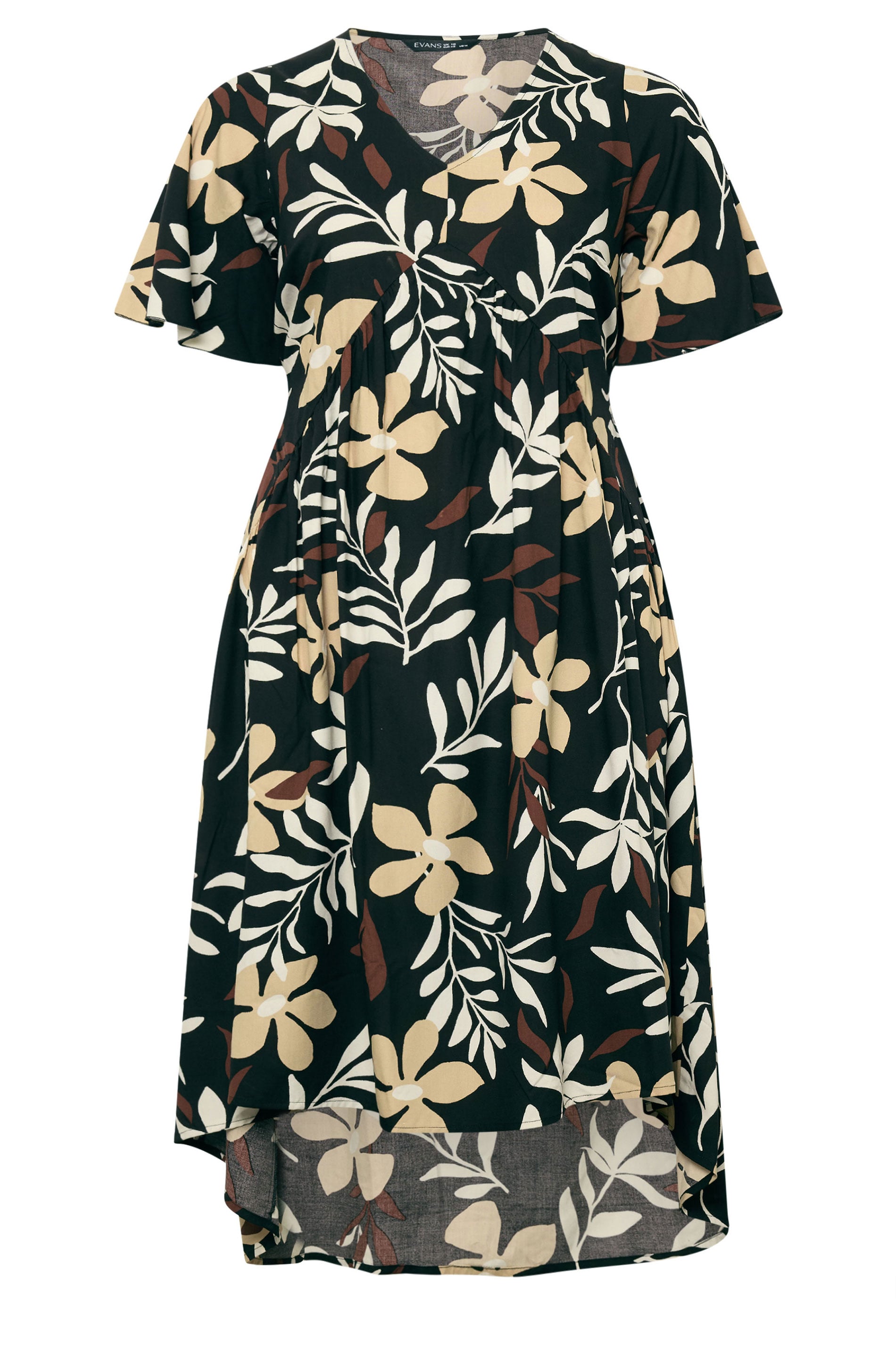 EVANS Plus Size Black Leaf Print Dipped Hem Dress | Evans 6