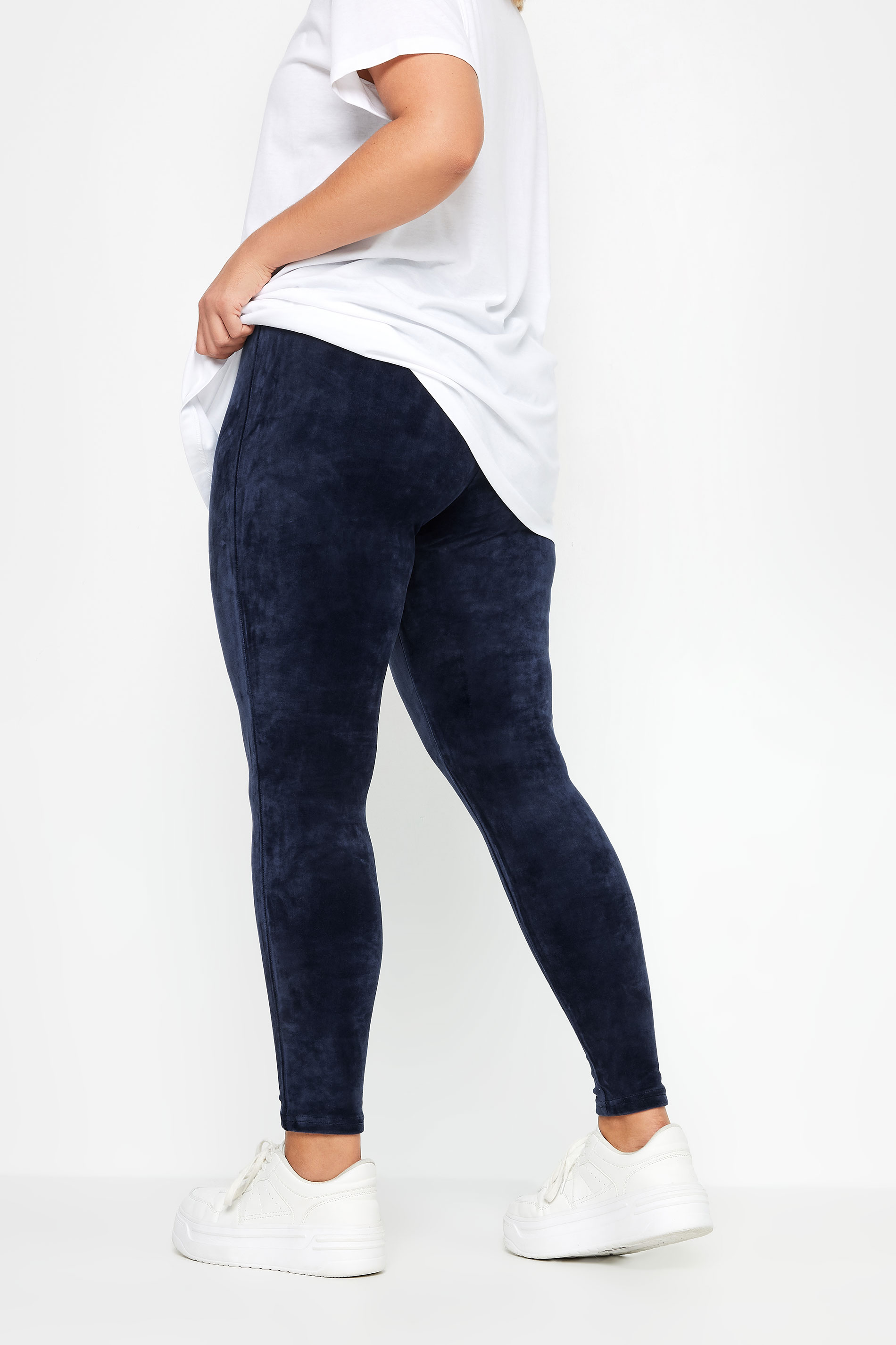 YOURS Plus Size Navy Blue Velour Leggings | Yours Clothing 3