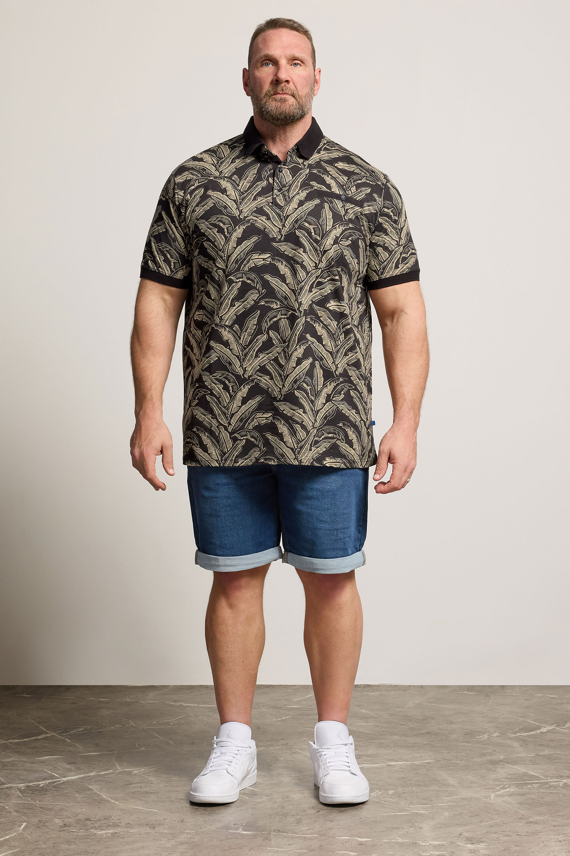 D555 Big & Tall Black Jacquard Print Polo Shirt | BadRhino 1
