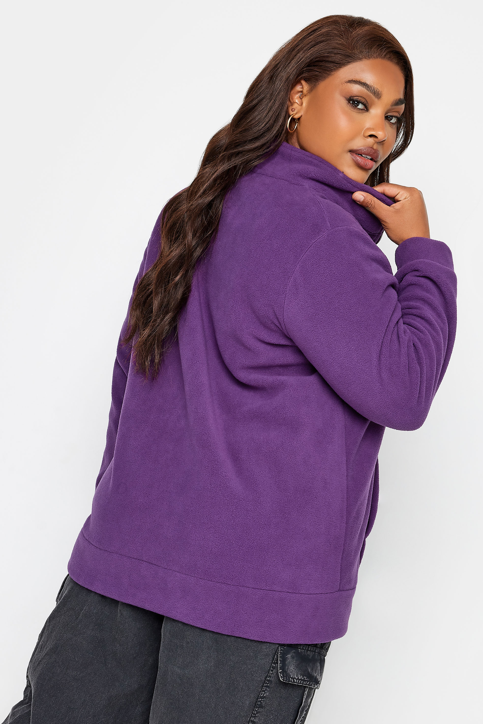 YOURS Plus Size Purple Zip Fleece Jacket | Yours Clothing 3