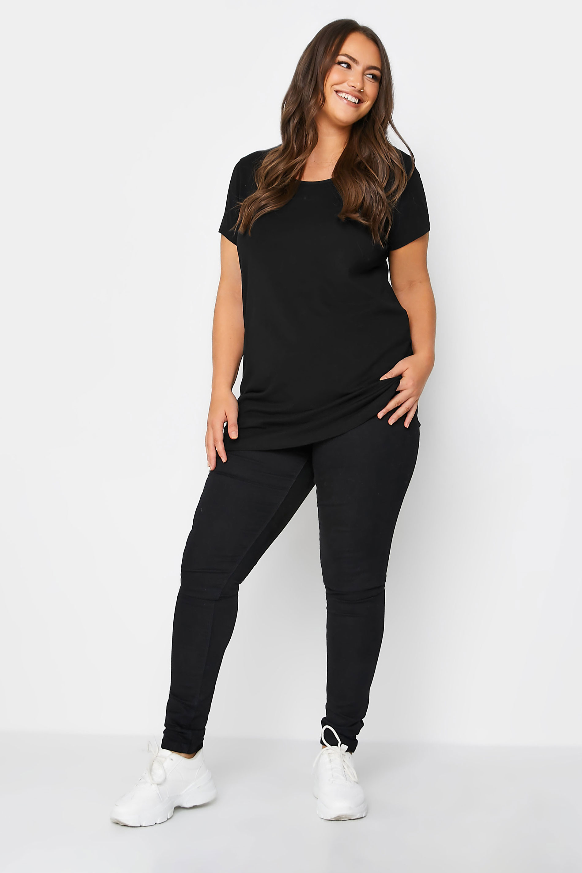 Plus Size Black Longline T-Shirt | Yours Clothing 2