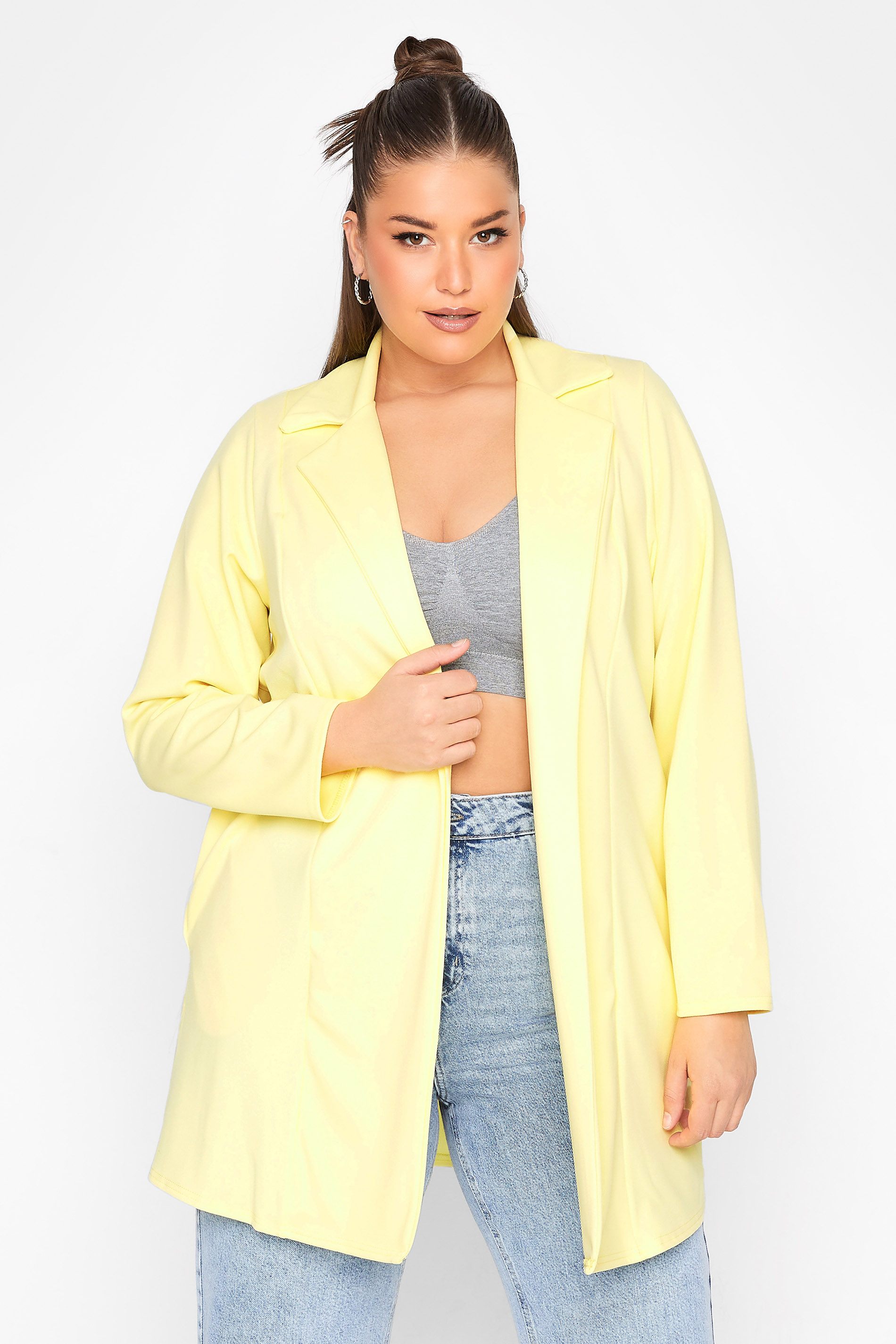 LIMITED COLLECTION Plus Size Lemon Yellow Long Sleeve Blazer | Yours Clothing 1