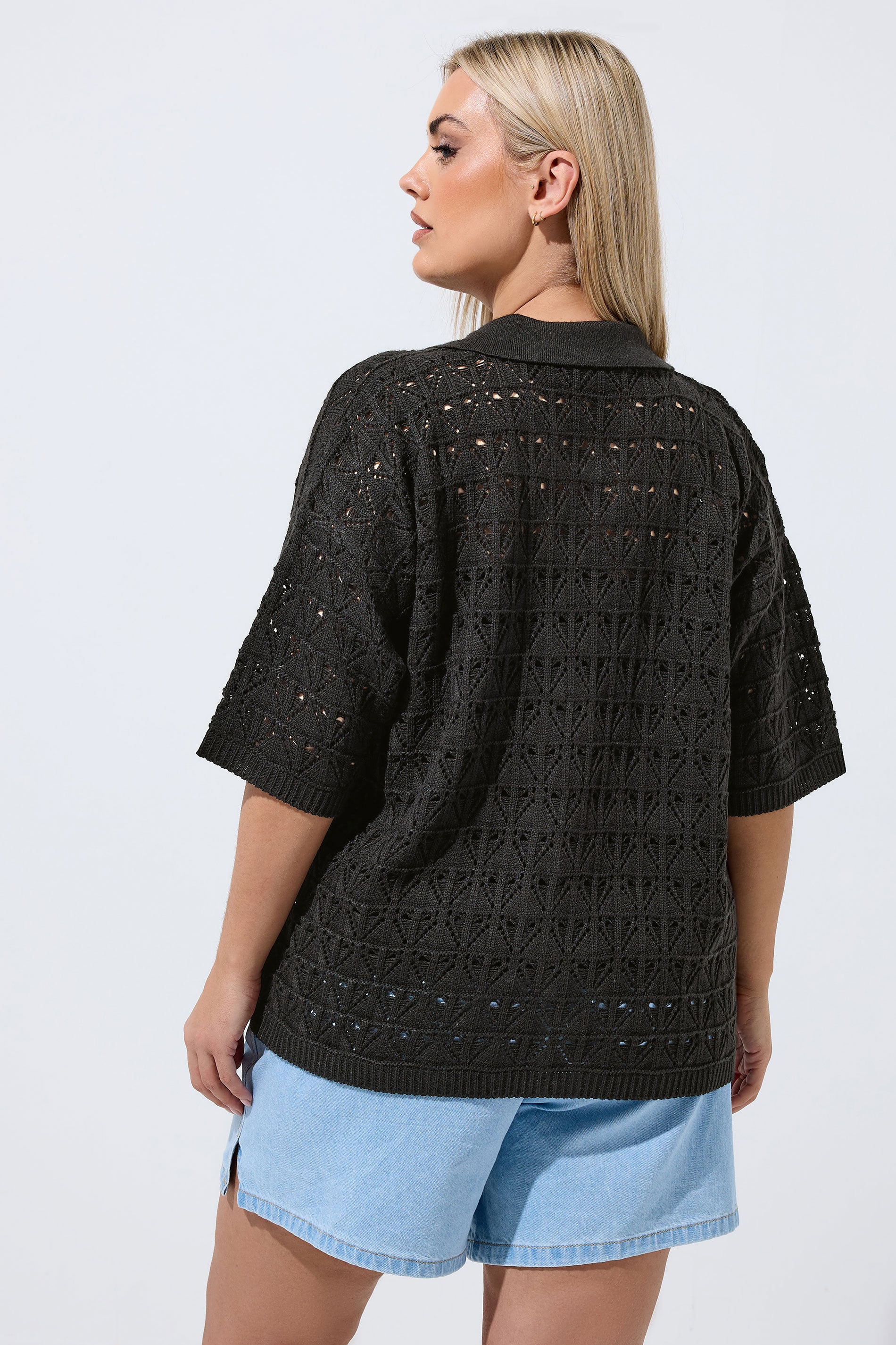 LIMITED COLLECTION Plus Size Black Crochet Shirt | Yours Clothing 2