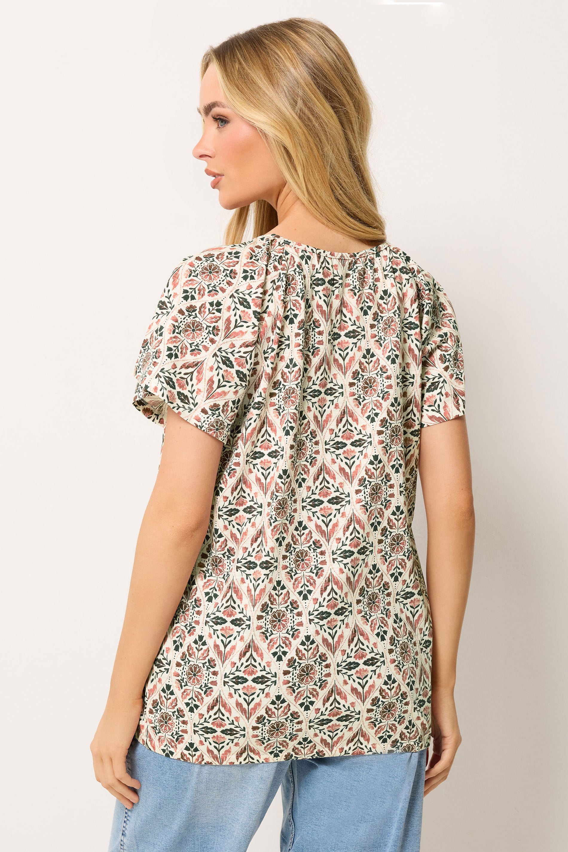 M&Co White & Pink Floral Cotton Scoop Neck Top | M&Co 2