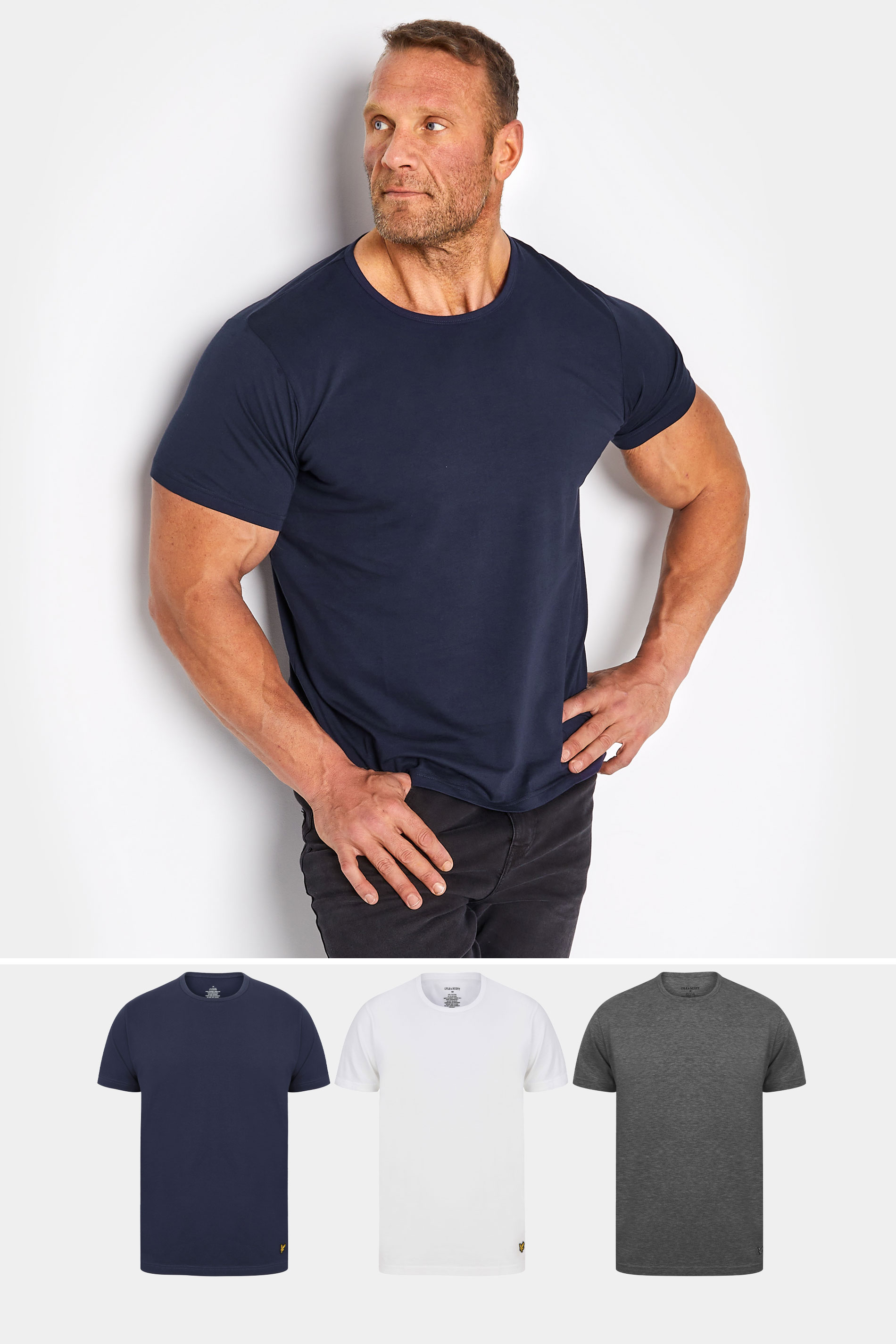 LYLE & SCOTT 3 Pack Navy & Grey Lounge T-Shirts | BadRhino 1