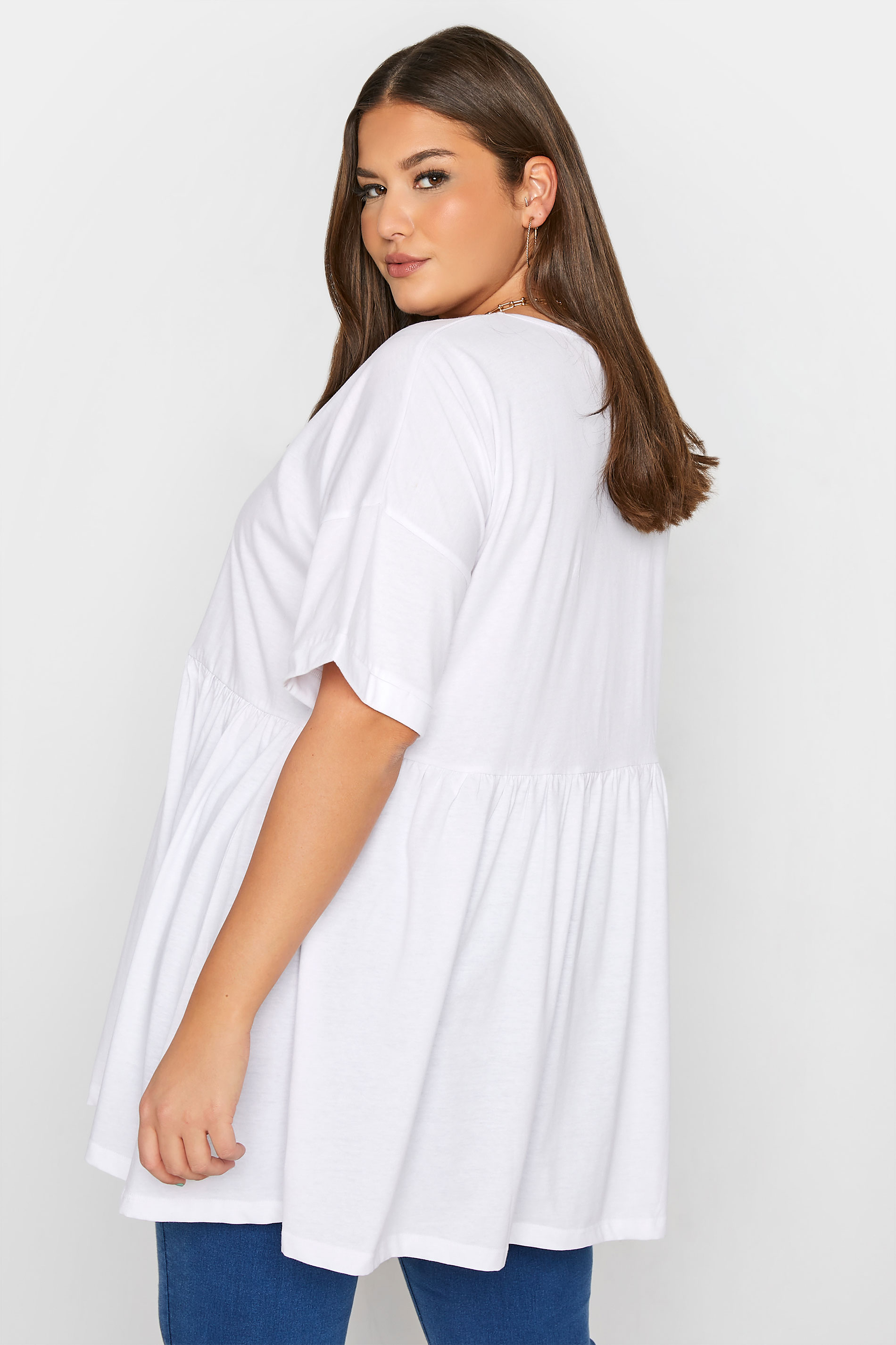 Plus Size White Drop Shoulder Peplum Top | Yours Clothing 3