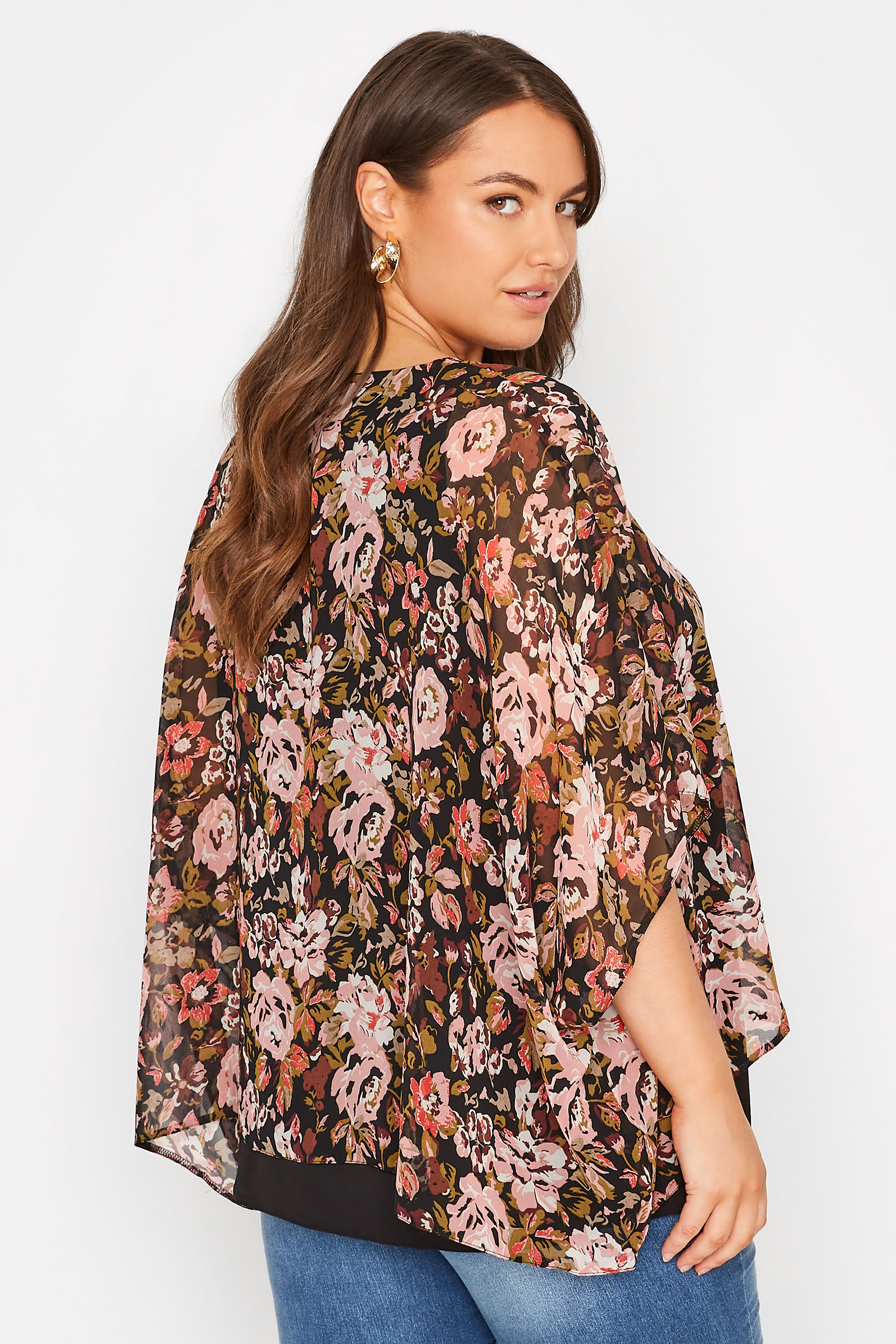Curve Black Floral Double Layered Blouse | Yours Clothing 3
