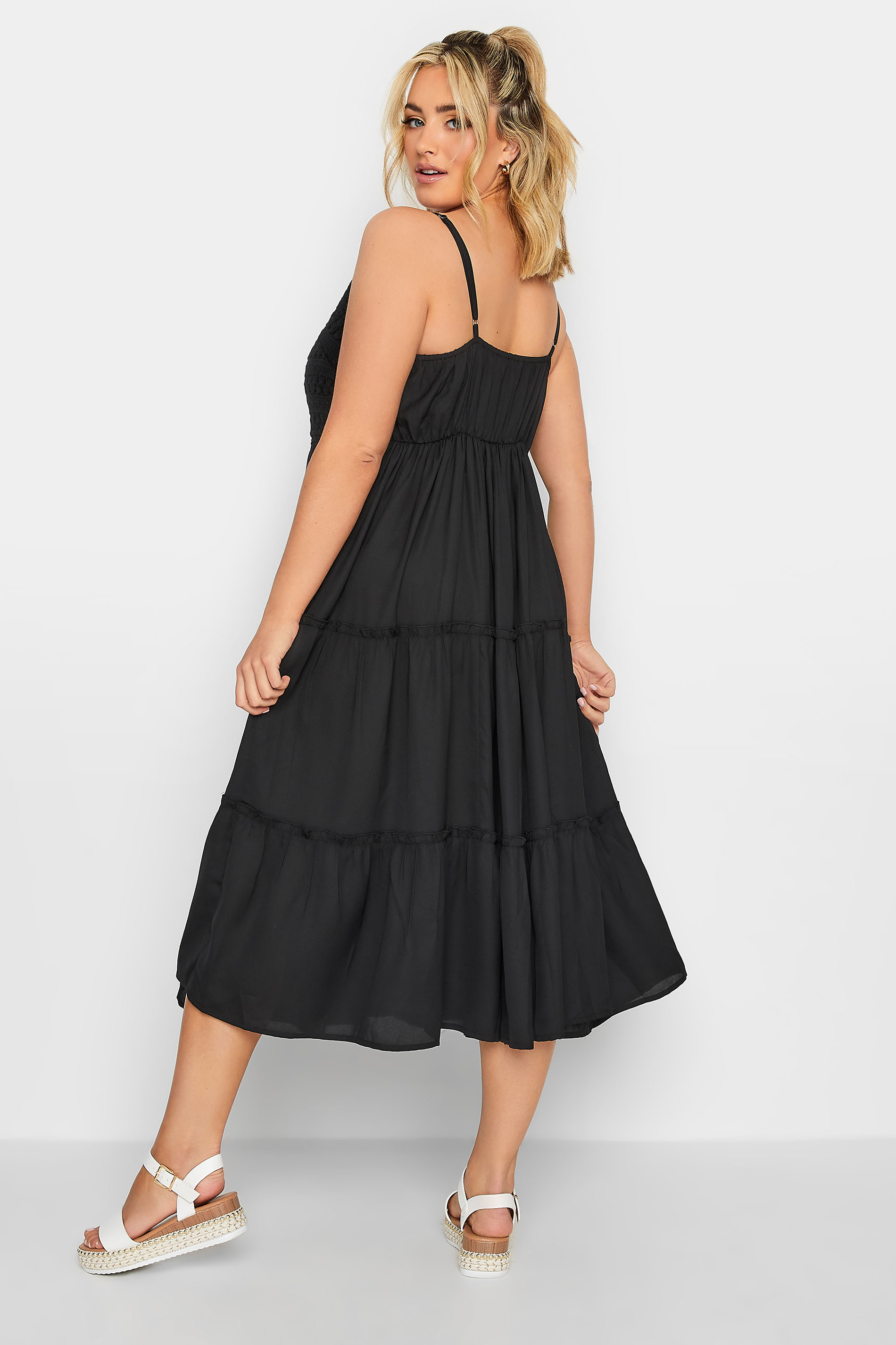 LIMITED COLLECTION Plus Size Black Crochet Tiered Midaxi Dress | Yours Clothing  3