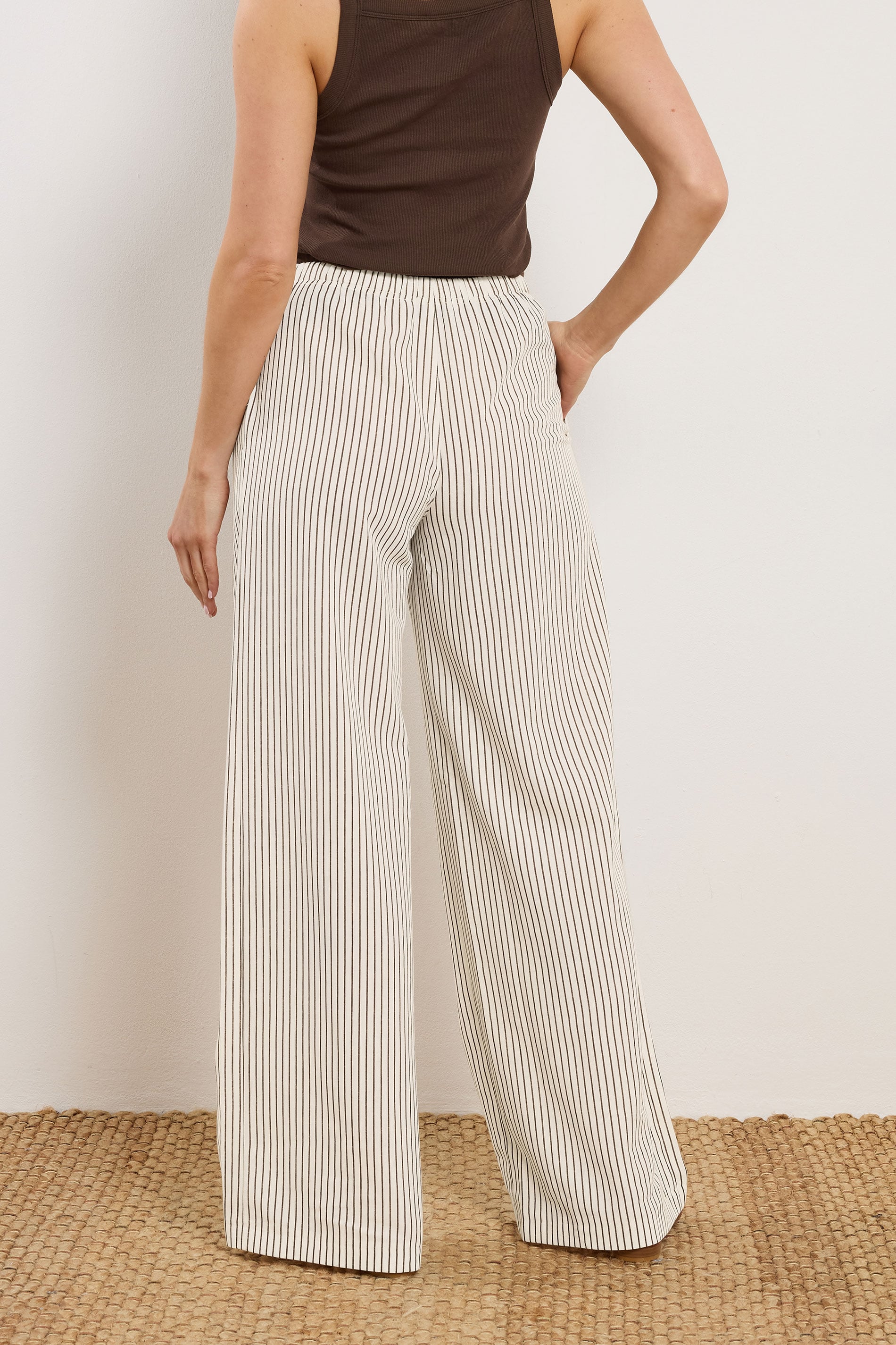 LTS Tall Women's Ivory White & Brown Stripe Wide Leg Trousers | Long Tall Sally 1