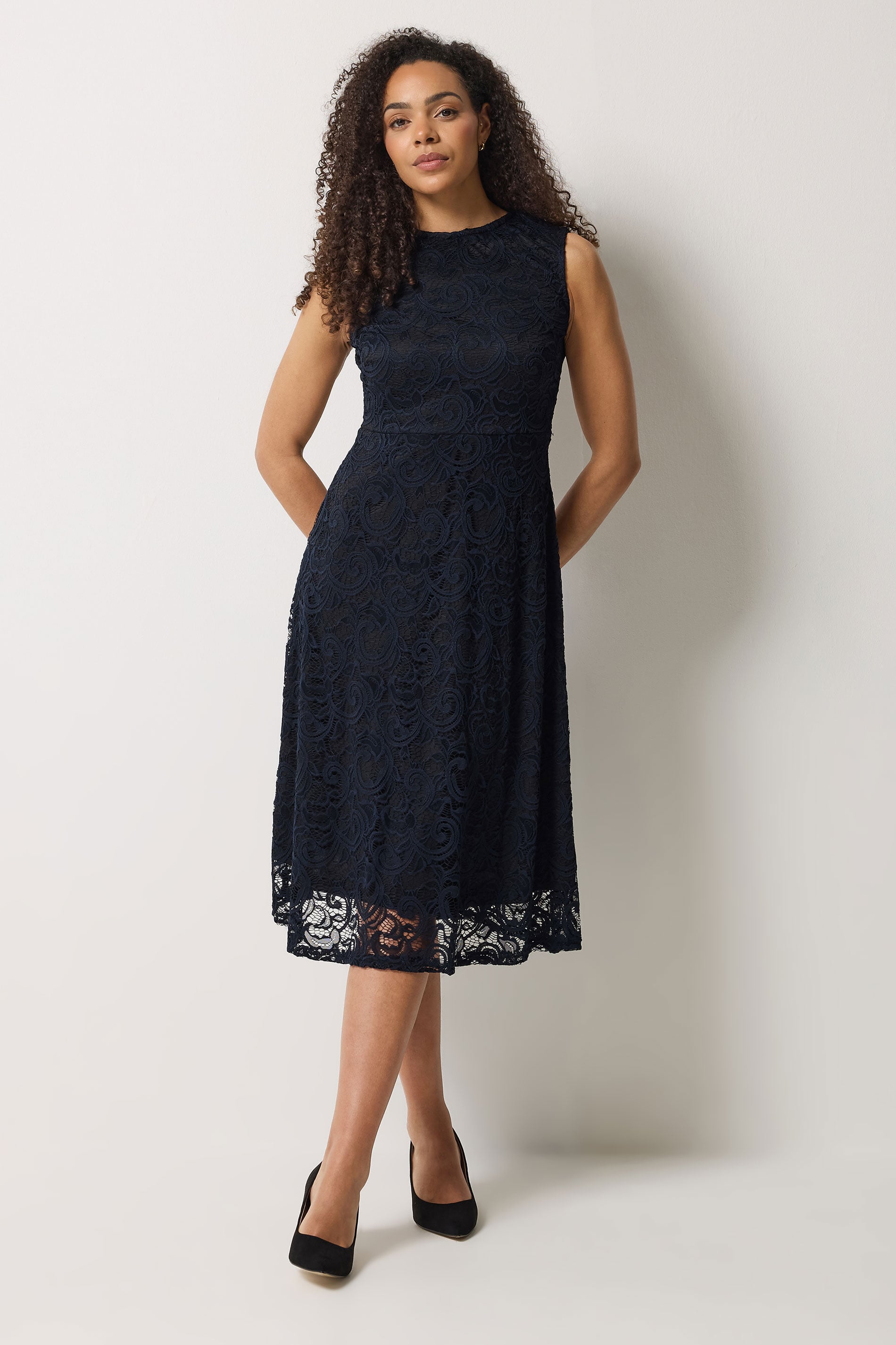 M&Co Navy Blue Lace Skater Dress | M&Co 3