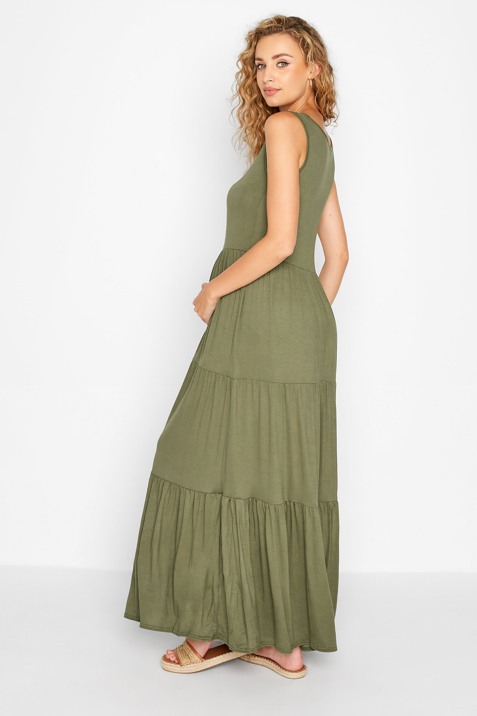 LTS Maternity Khaki Green Tiered Maxi Dress | Long Tall Sally 3