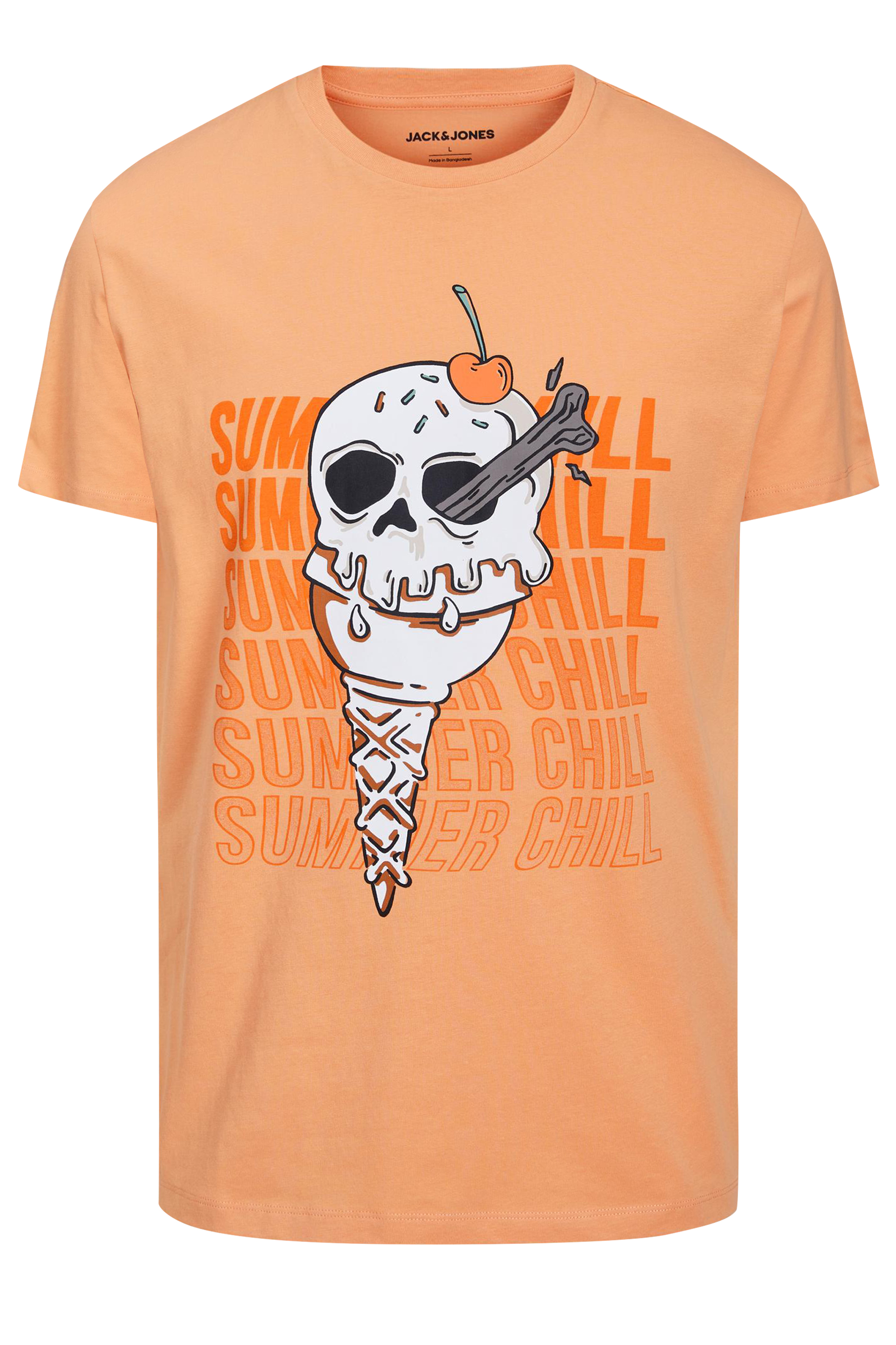JACK & JONES Big & Tall Plus Size Mens Orange Ice Cream Skull Print T-Shirt | BadRhino  2