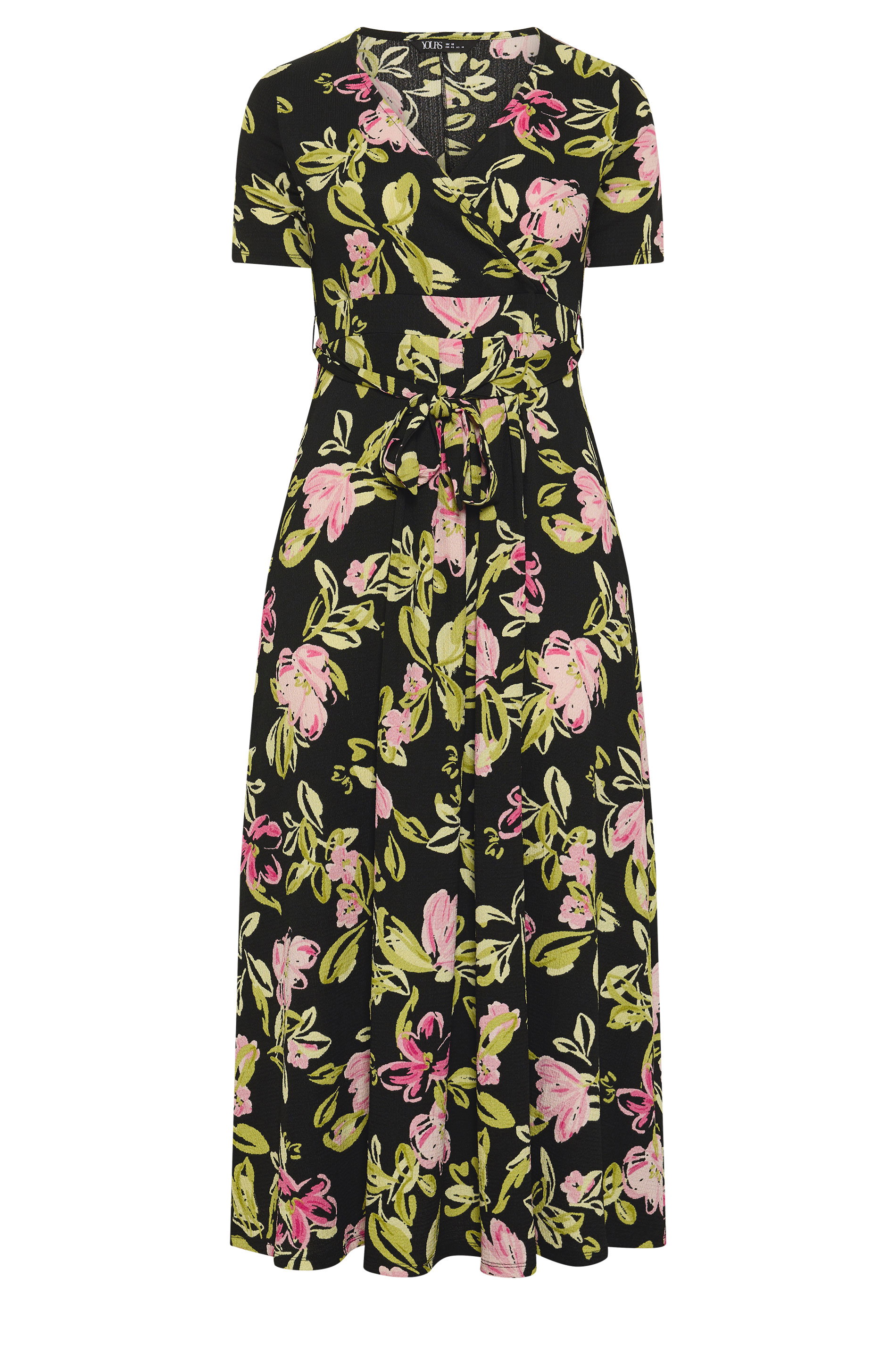 YOURS Plus Size Black Floral Wrap Front Textured Dress | Yours Clothing 5