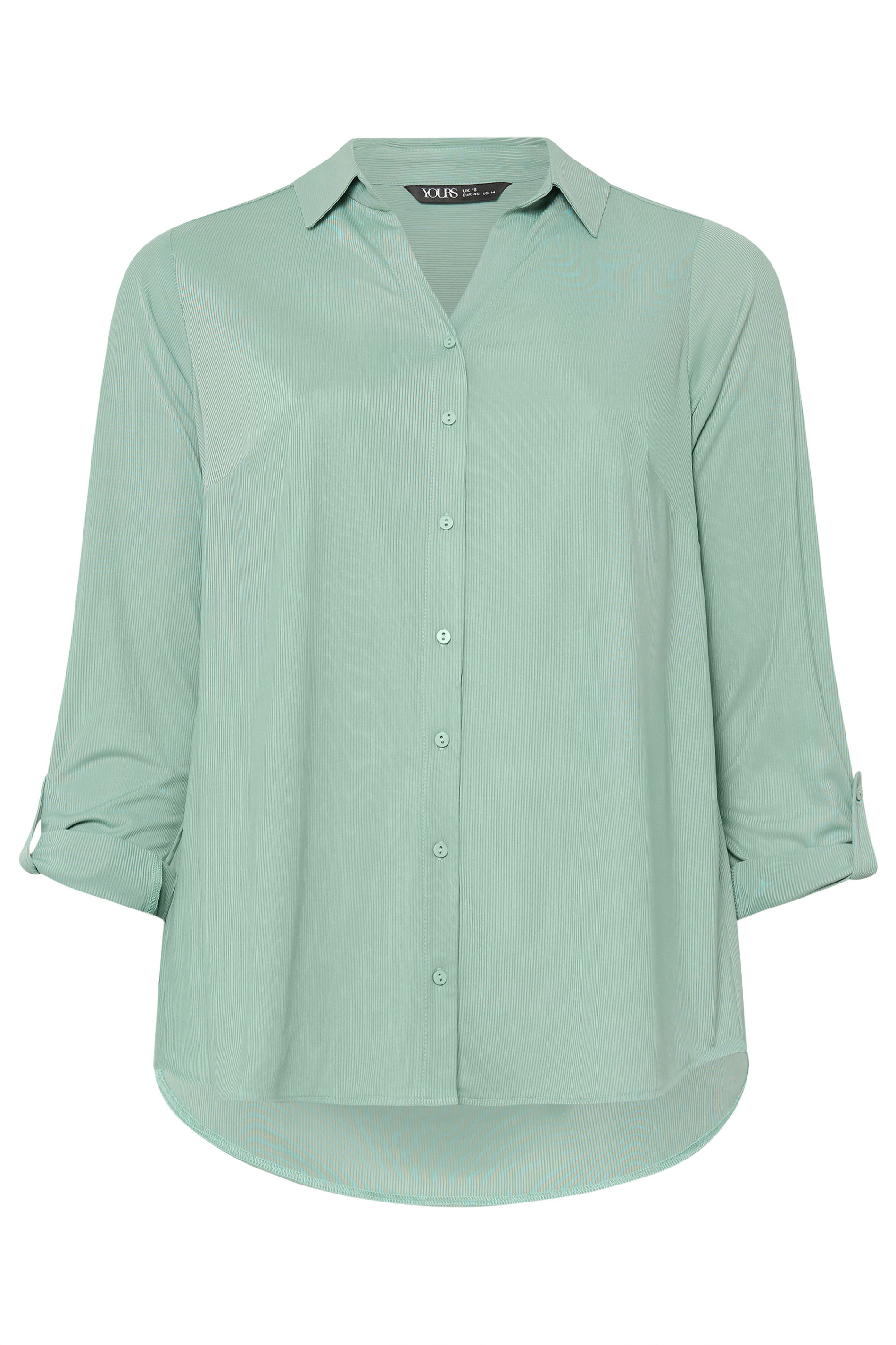 YOURS Plus Size Sage Green Ribbed Shirt | Yours Clothing 5