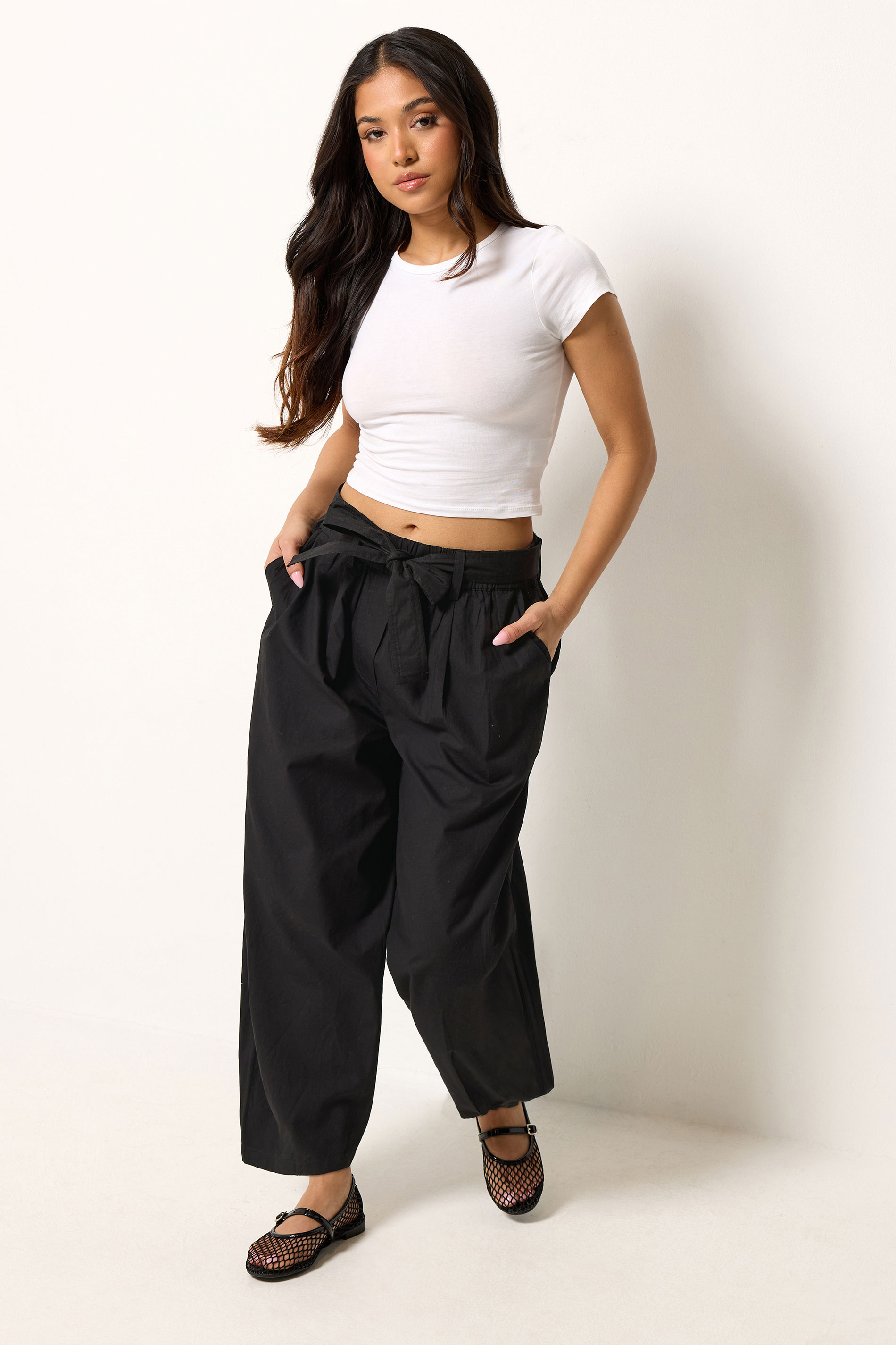 PixieGirl Petite Women's Black Poplin Barrel Trousers | PixieGirl 3