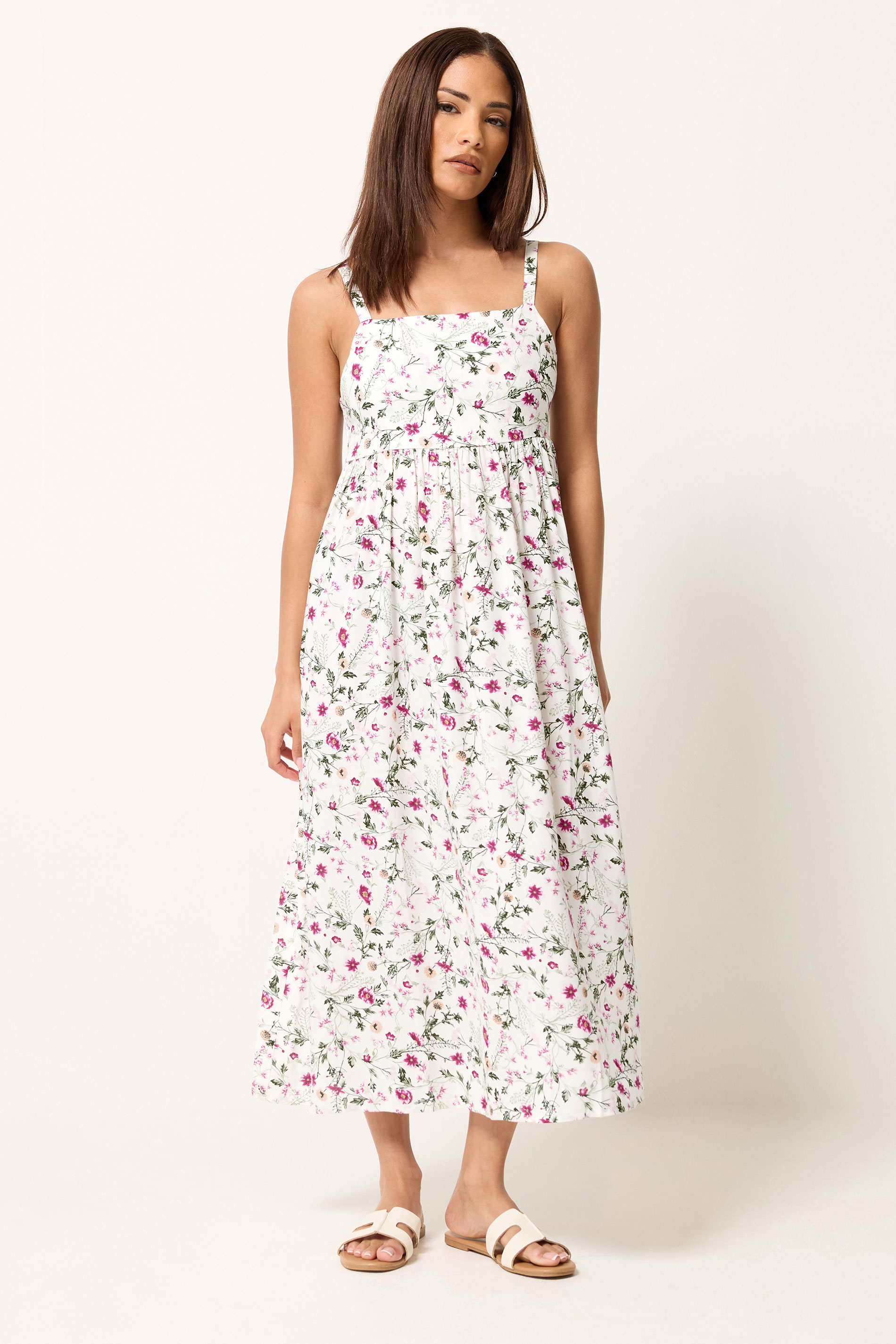 PixieGirl Petite White Ditsy Floral Midi Dress | PixieGirl 1