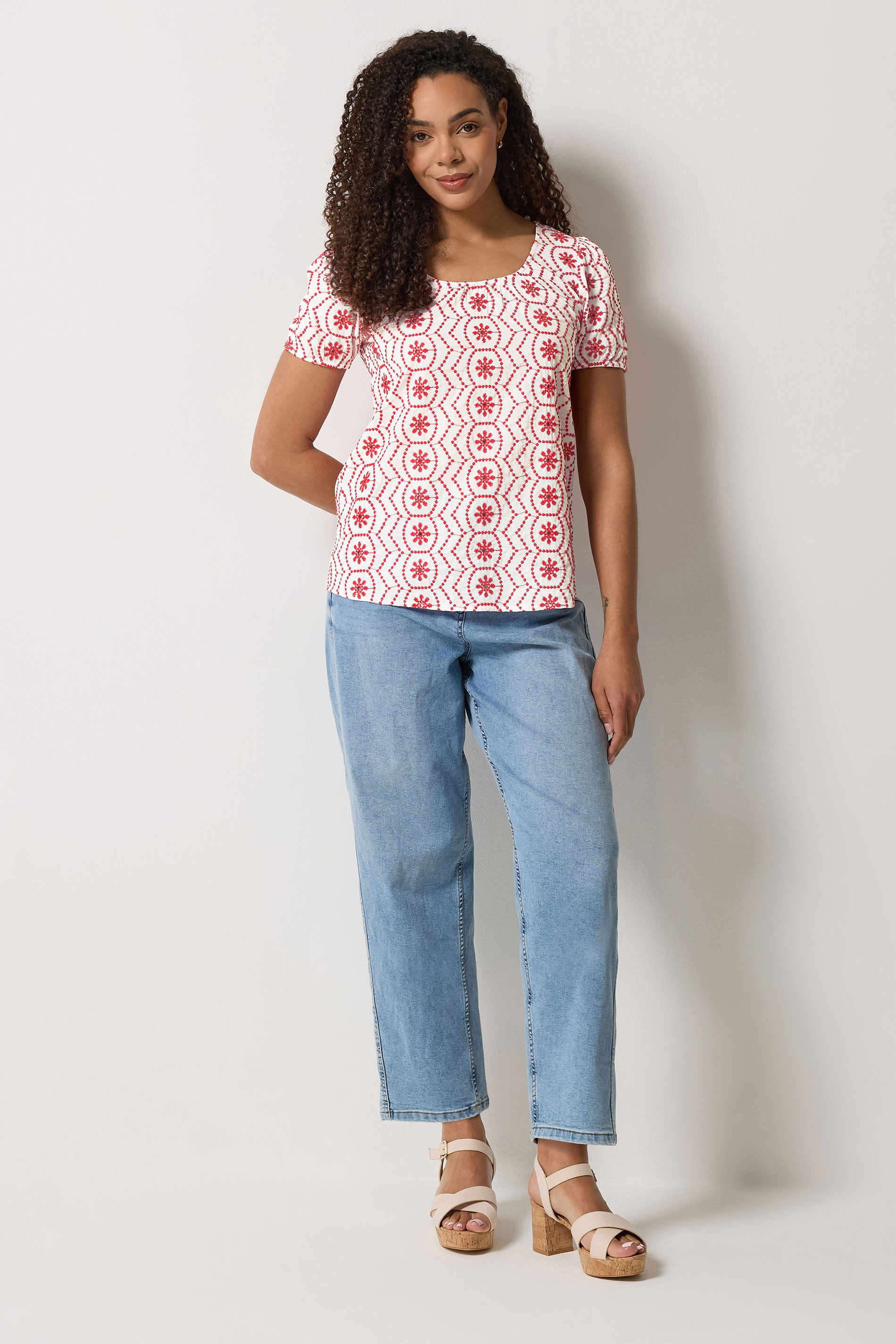 M&Co White & Red Floral Broderie Cotton Top | M&Co 4
