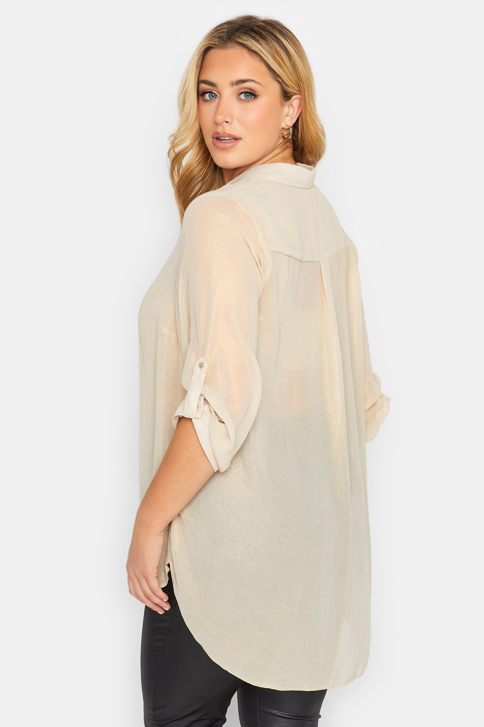Curve Plus Size Nude Sheer Shimmer Button Up Shirt Yours Clothing