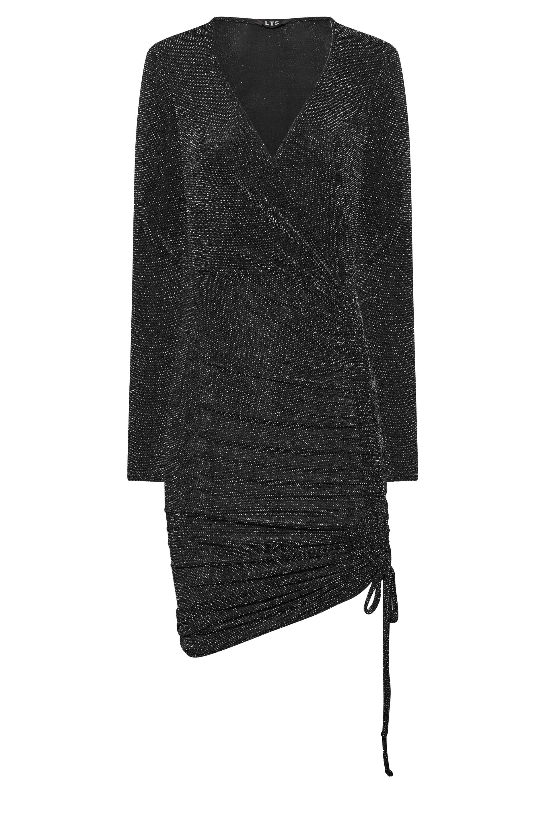 Lts Black Glitter Long Sleeve Ruched Mini Dress Long Tall Sally 