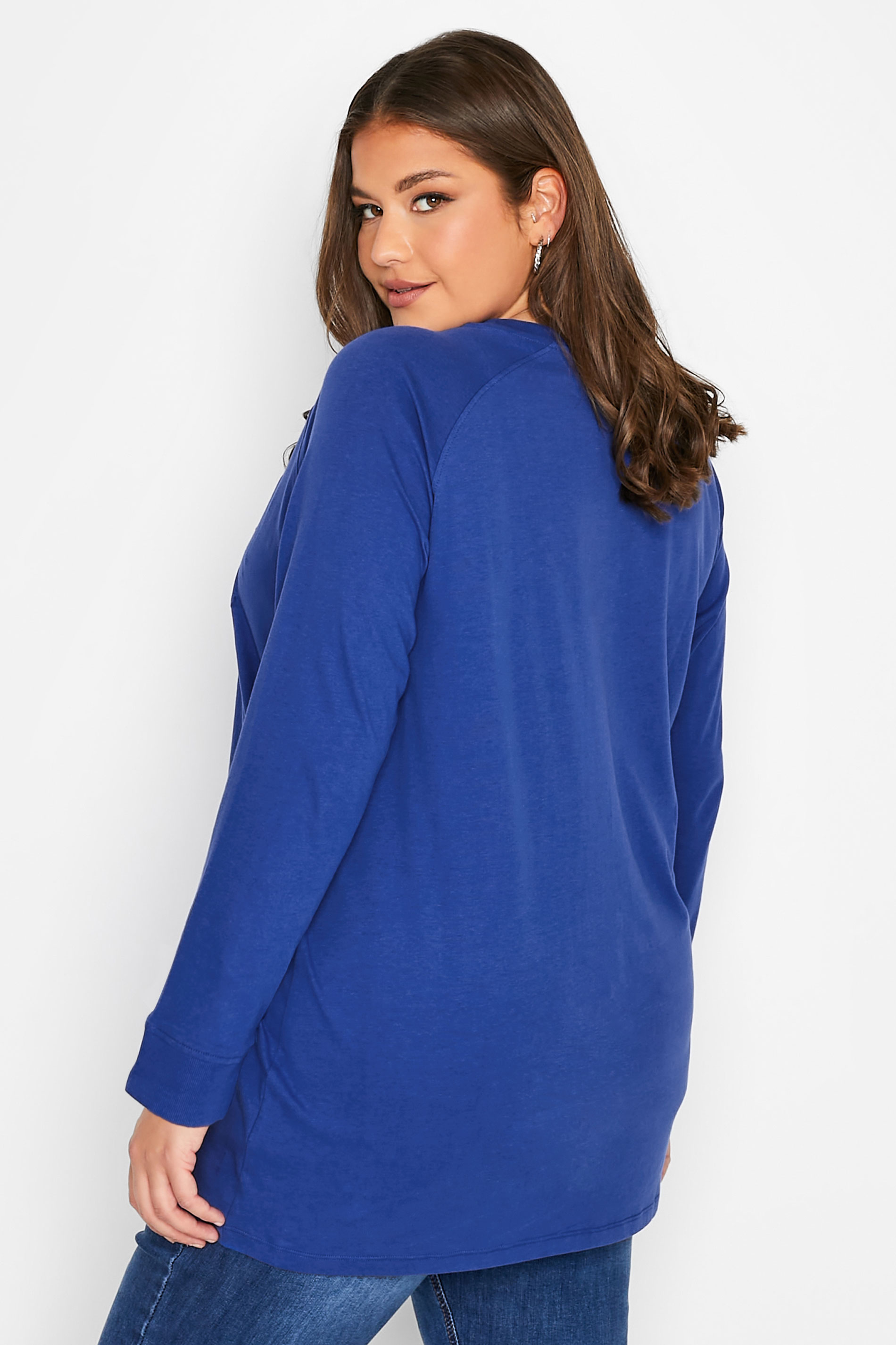 Plus Size Cobalt Blue 'J'adore' Embossed Raglan T-Shirt | Yours Clothing 3