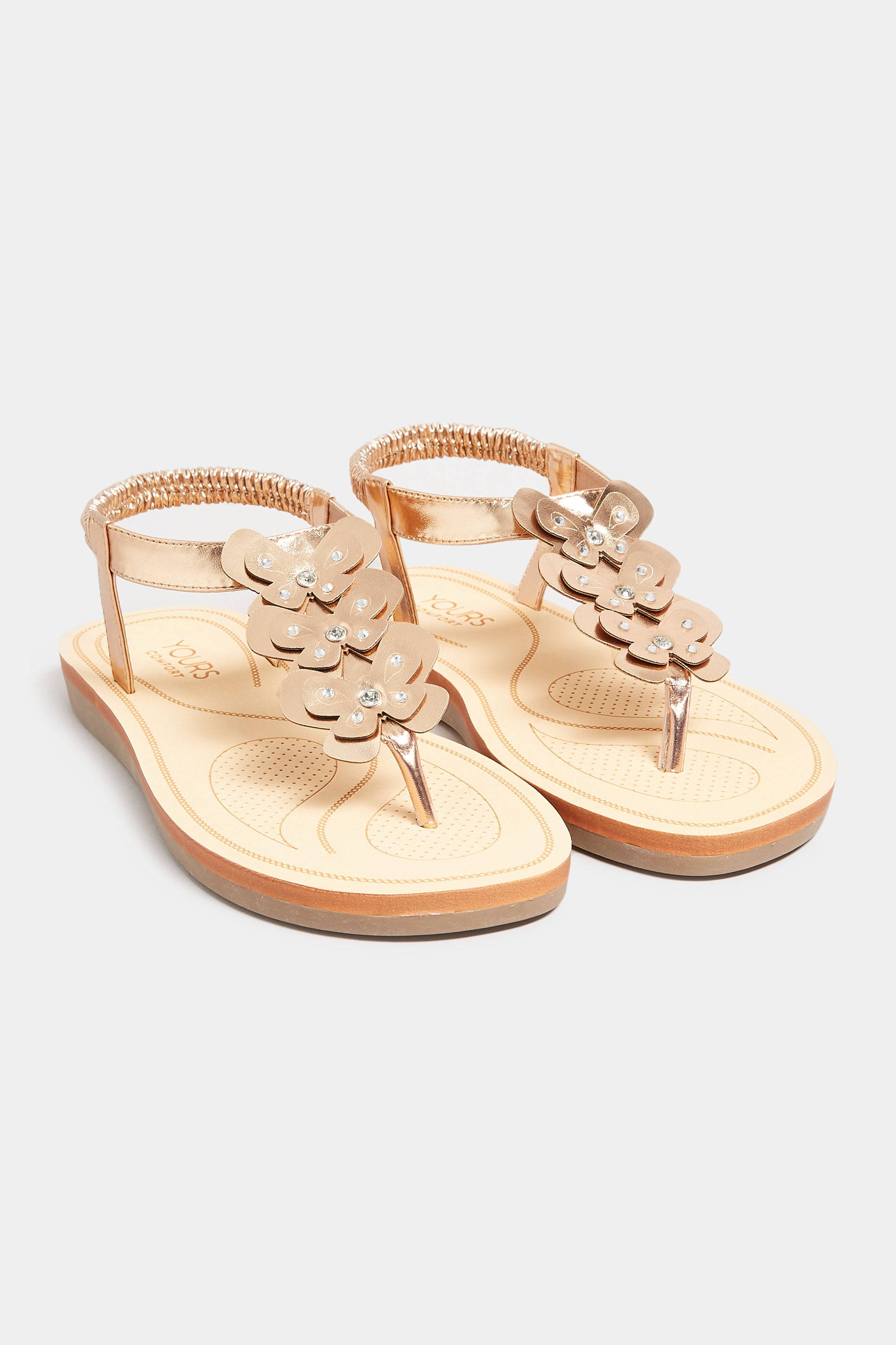 Rose Gold Diamante Butterfly Sandals In Extra Wide EEE Fit | Yours Clothing 1