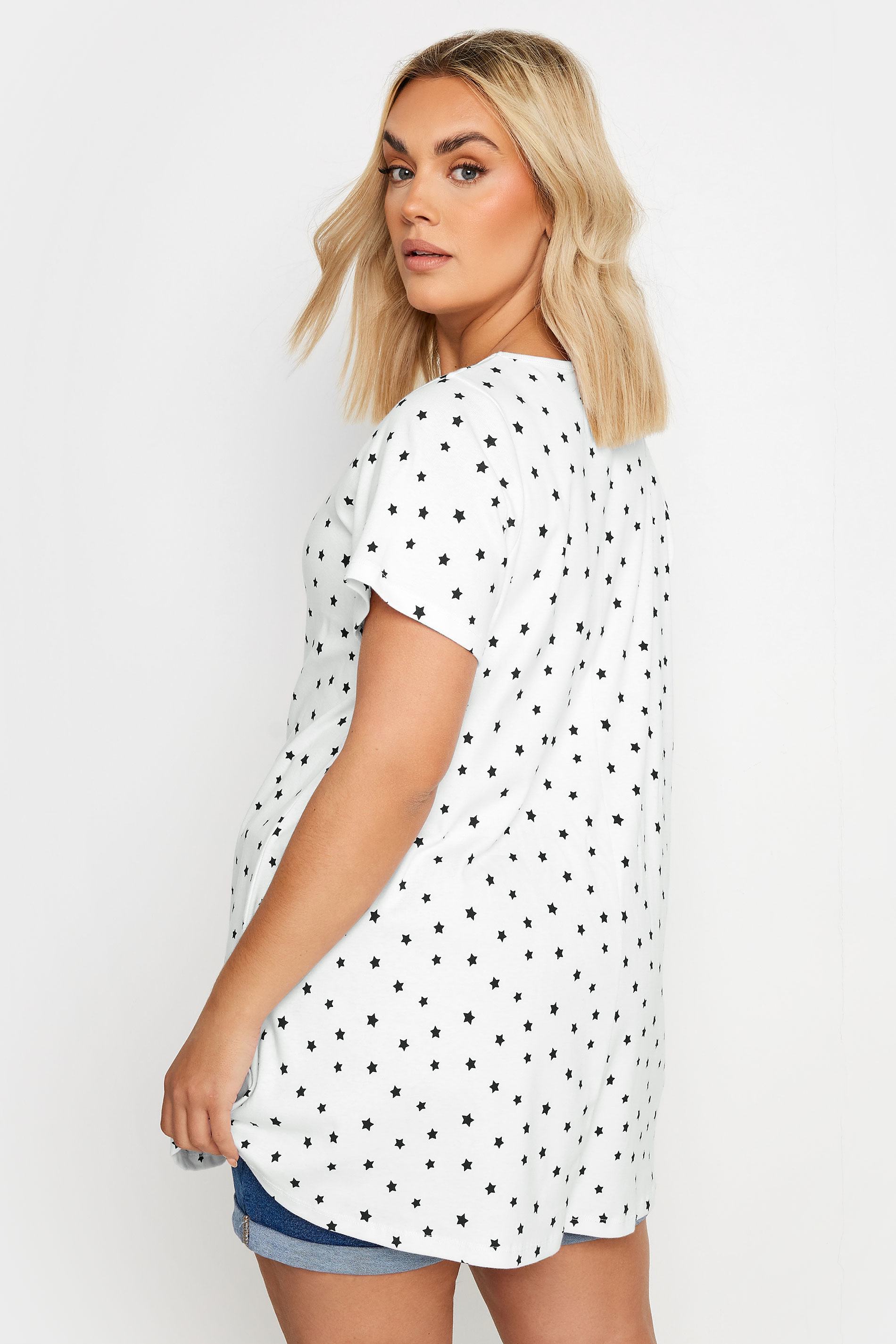 YOURS Plus Size White Star Print Swing Top | Yours Clothing 3