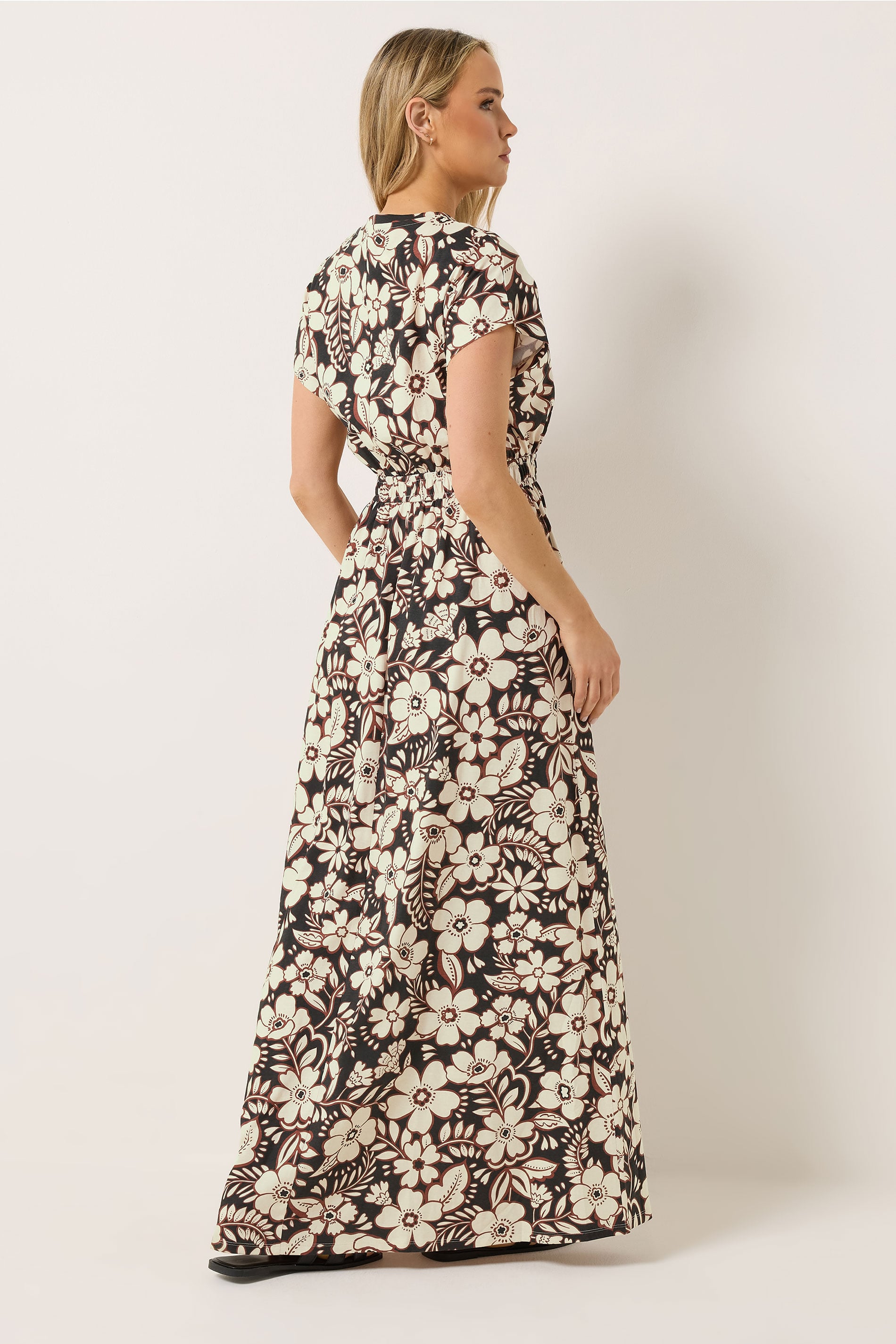 LTS Tall Women's Black Floral Shirred Waist Cotton Maxi Dress | Long Tall Sally 2